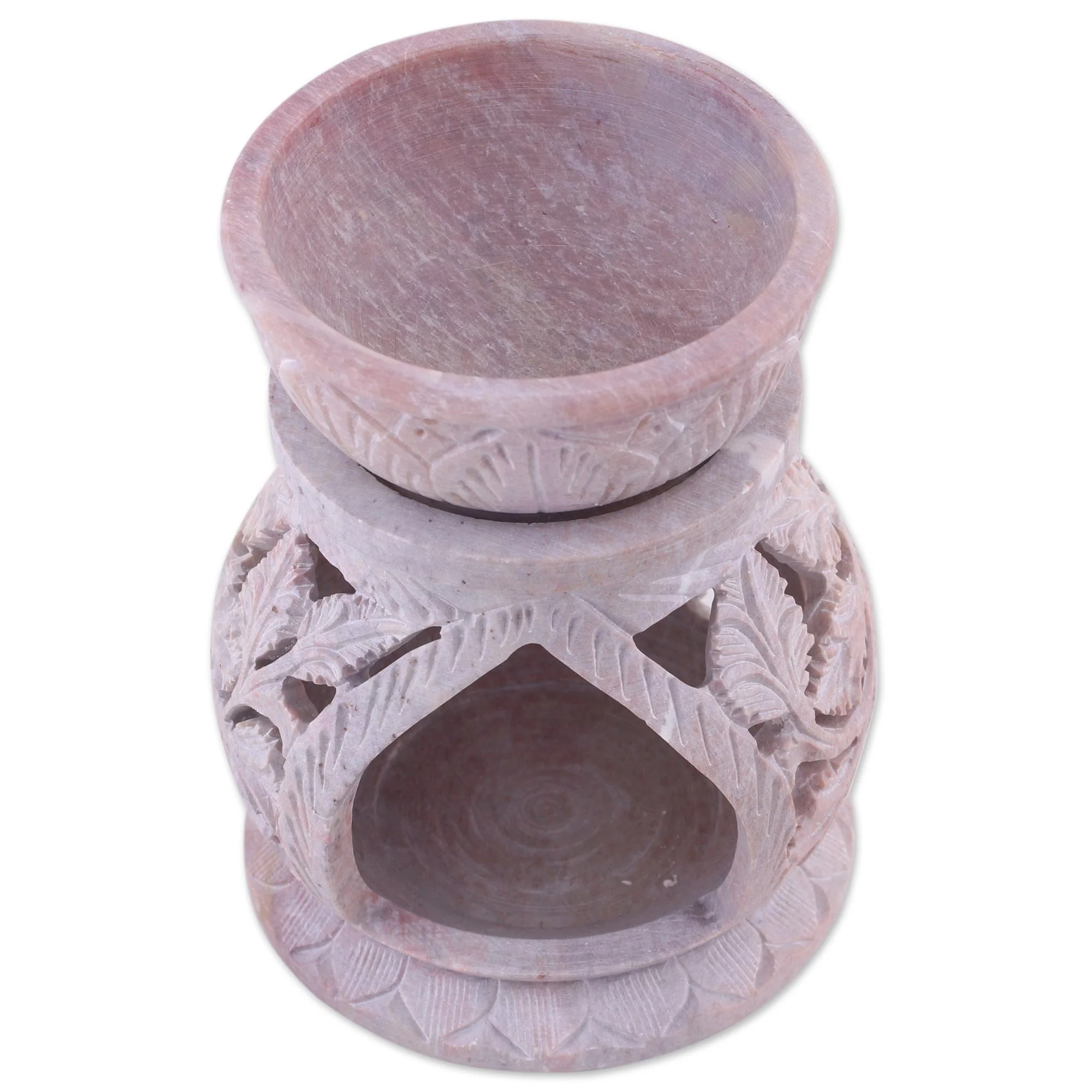 Garden of Leaves Handcrafted Leaf Motif Soapstone Oil Warmer from India - Image 5
