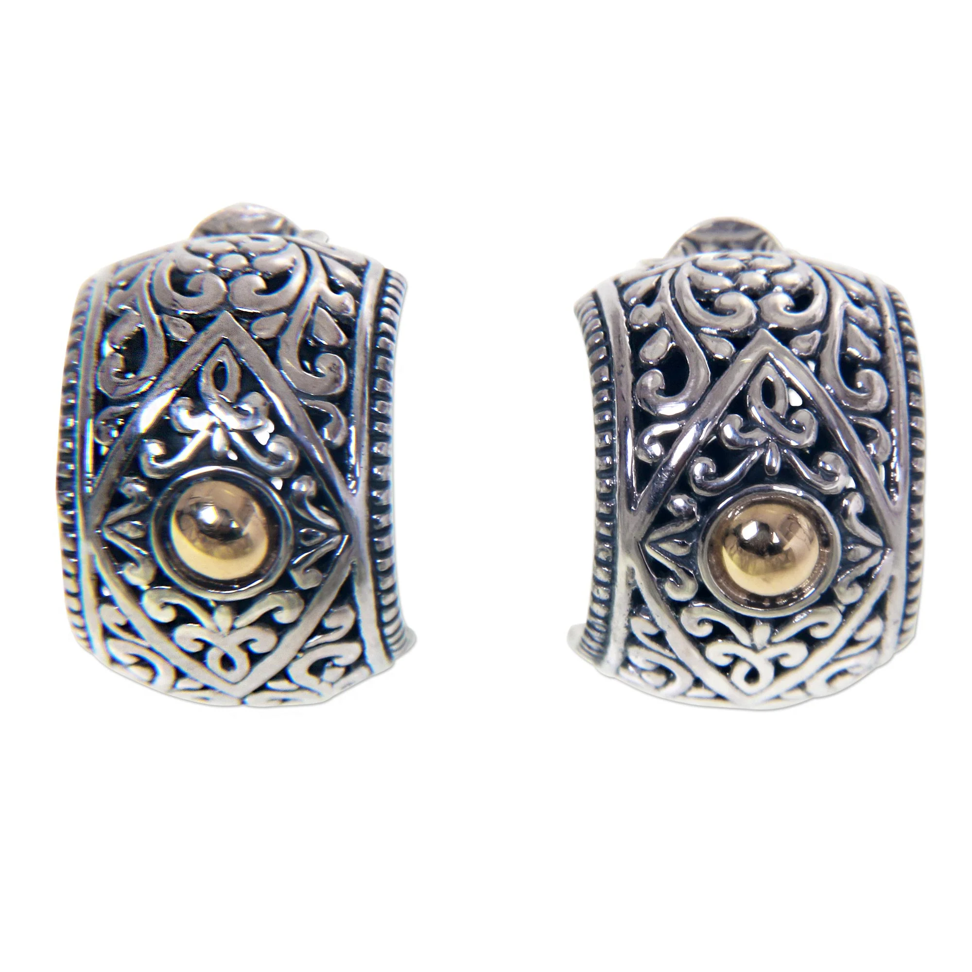 Garden Shine Artisan Crafted Floral Half Hoop Earrings with Gold Accent - Image 2