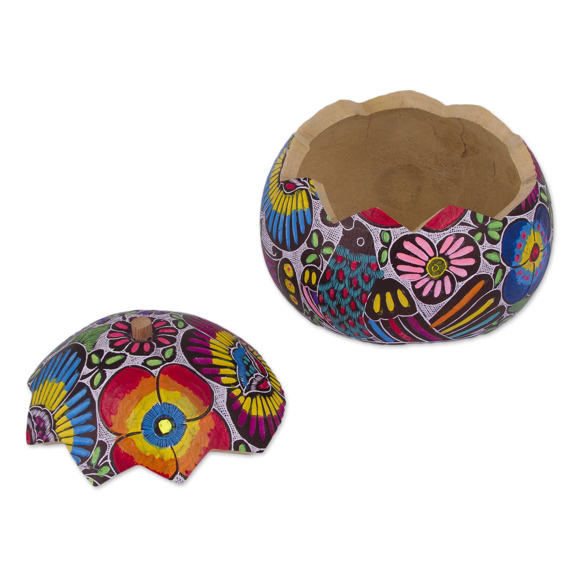 Garden Song Hand Carved and Painted Birds Flowers Gourd Decorative Box - Image 4