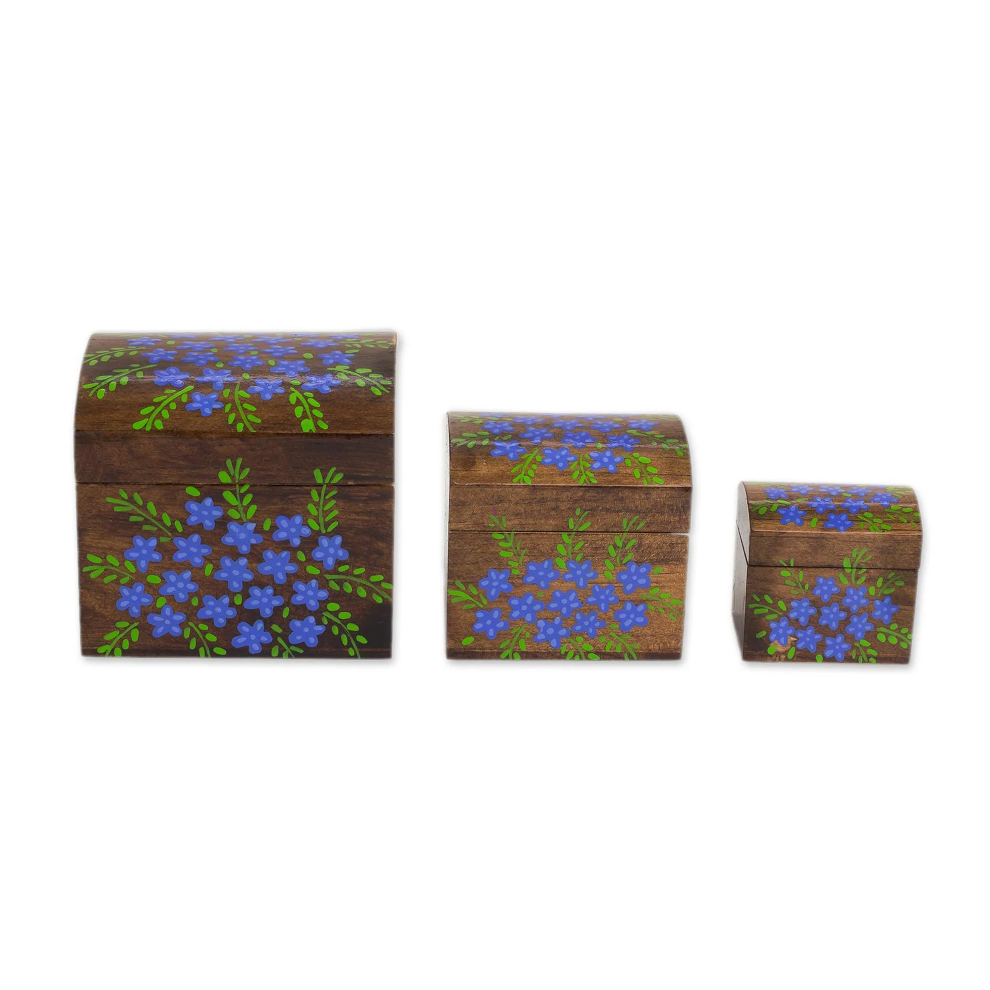 Garden Treasures Handcrafted Blue Floral Pinewood Decorative Boxes (Set of 3) - Image 3