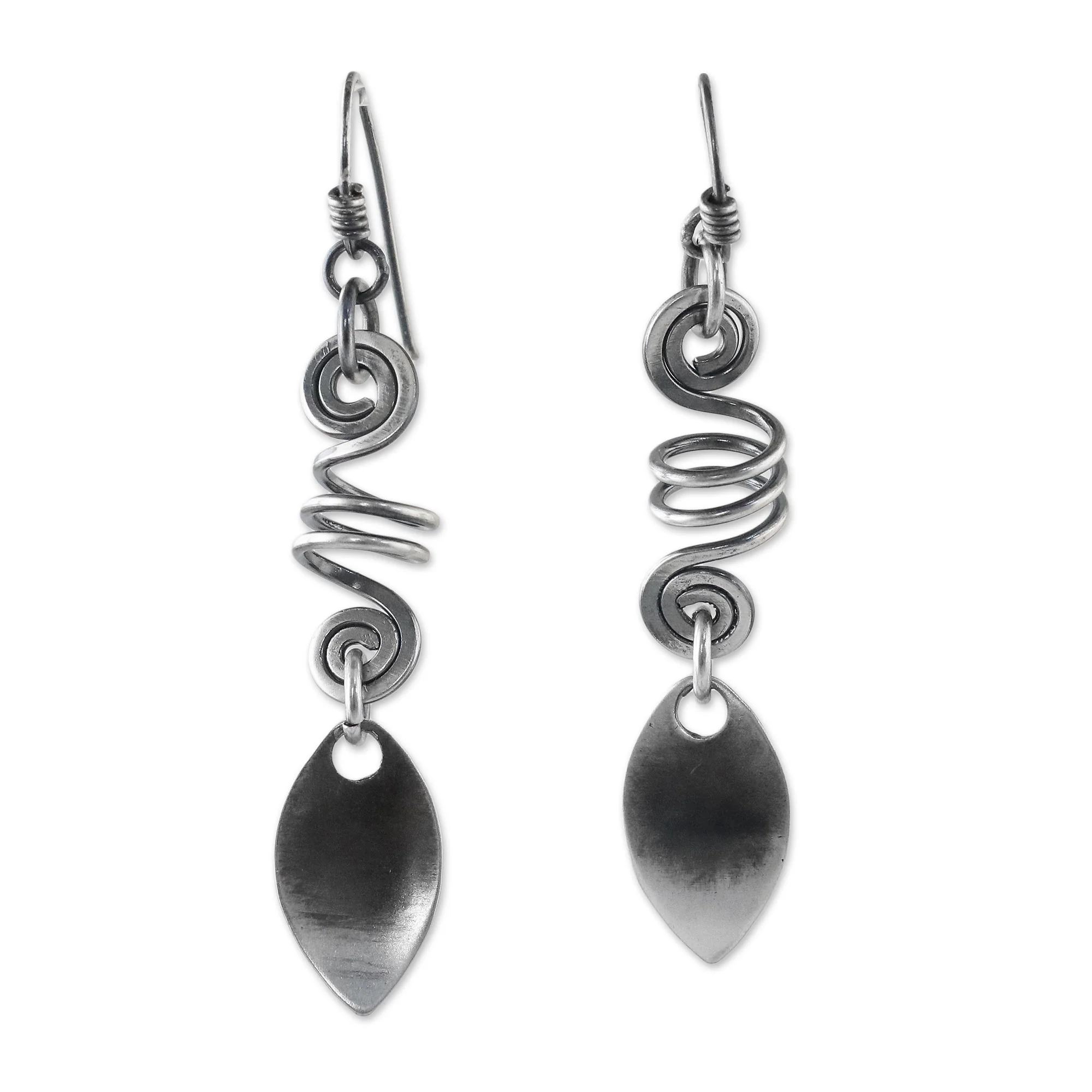 Garden View Sterling Silver Spiral Motif Dangle Earrings from Thailand - Image 2