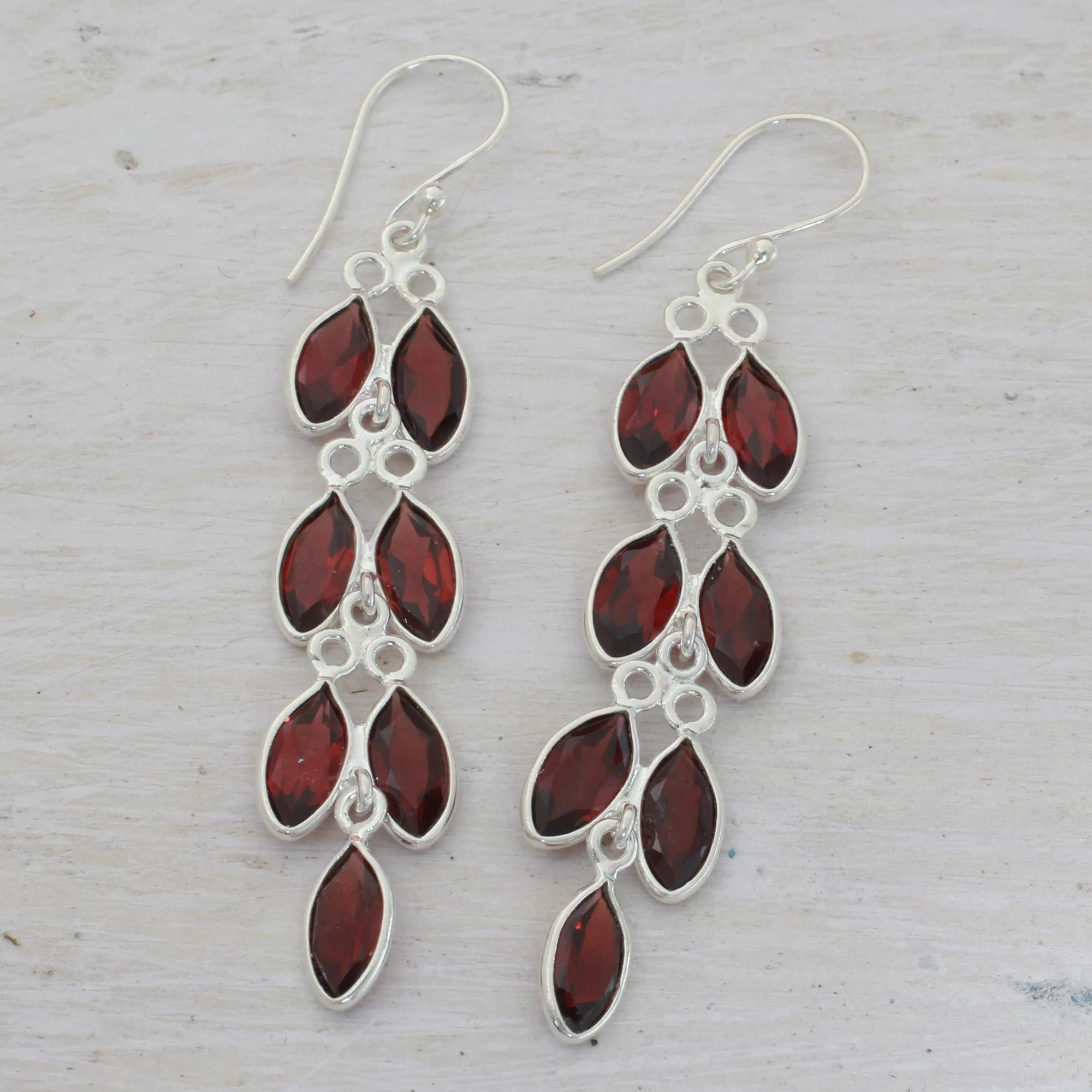 Garnet Leaves Dangle Earrings - Image 2