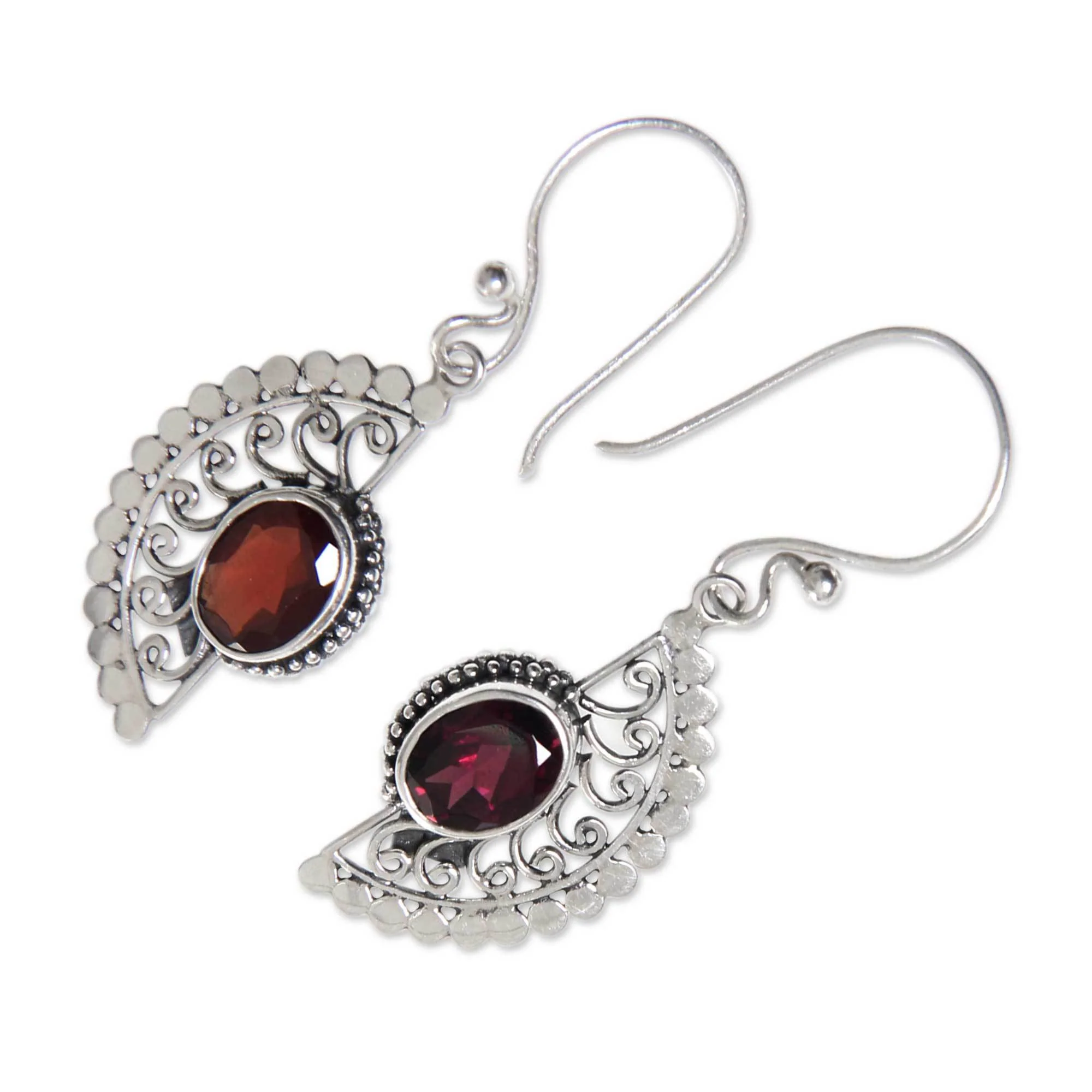 Garnet & Sterling Silver Filigree Earrings - Image 3
