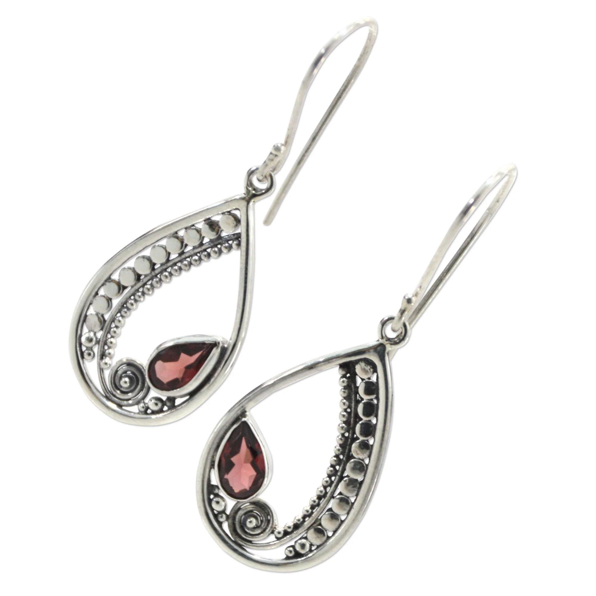 Garnet & Sterling Silver Dangle Earrings - Image 3