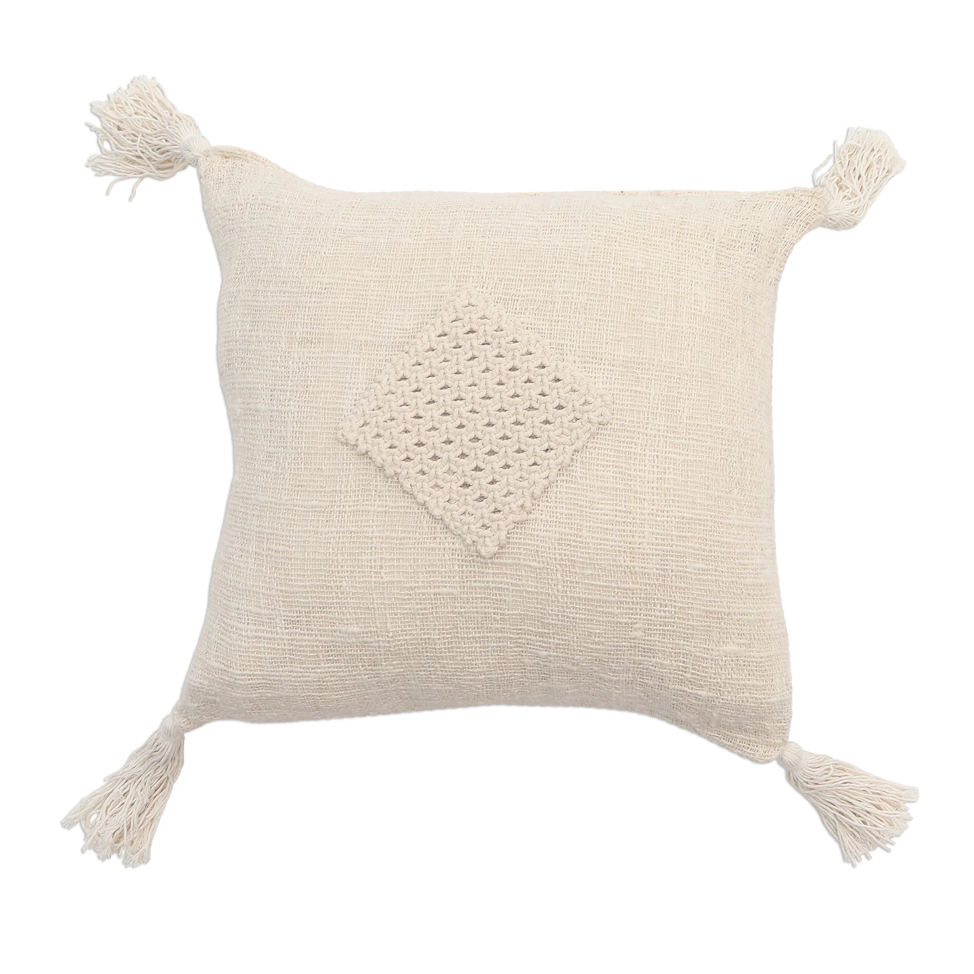 Gathered Attention Cotton Macrame Zippered Cushion Cover - Image 2