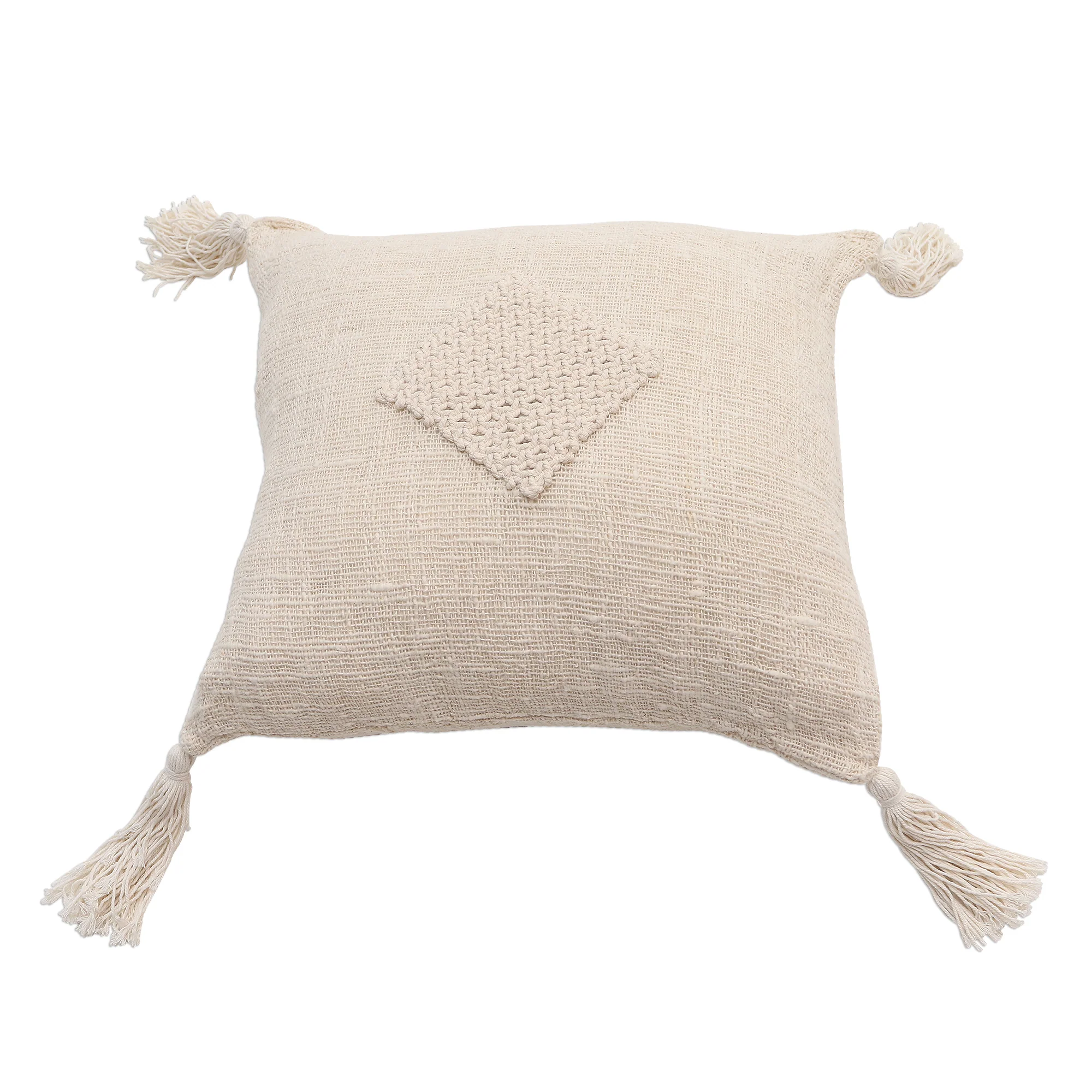 Gathered Attention Cotton Macrame Zippered Cushion Cover - Image 3