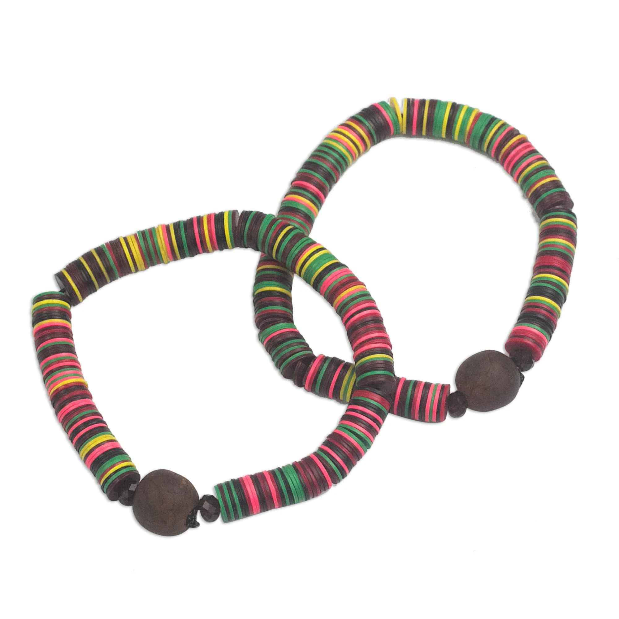 Gathering of Colors Recycled Plastic and Glass Beaded Pair of Stretch Bracelets - Image 2