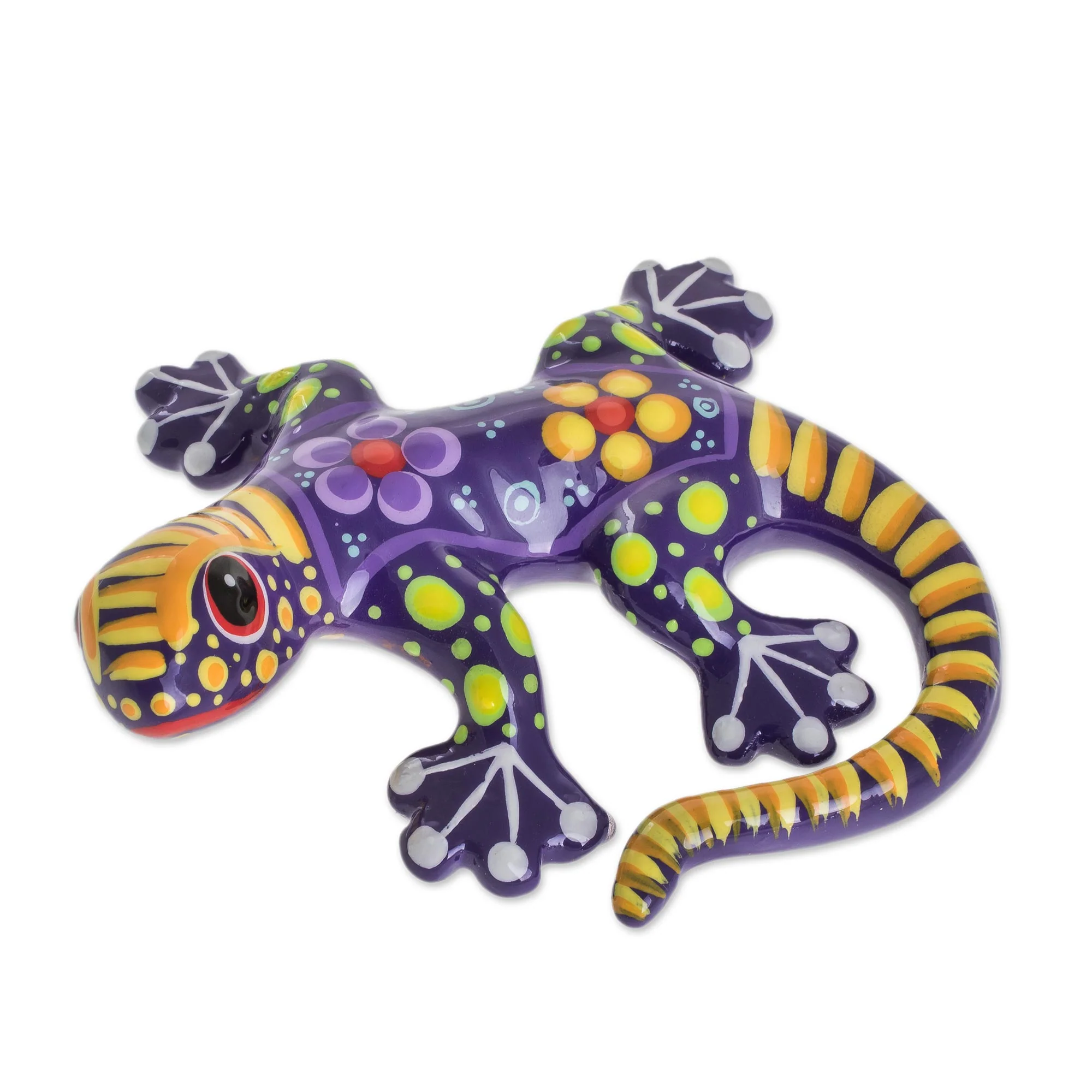 Gecko of the Garden in Purple Hand Painted Purple and Yellow Floral Motif Ceramic Gecko - Image 2