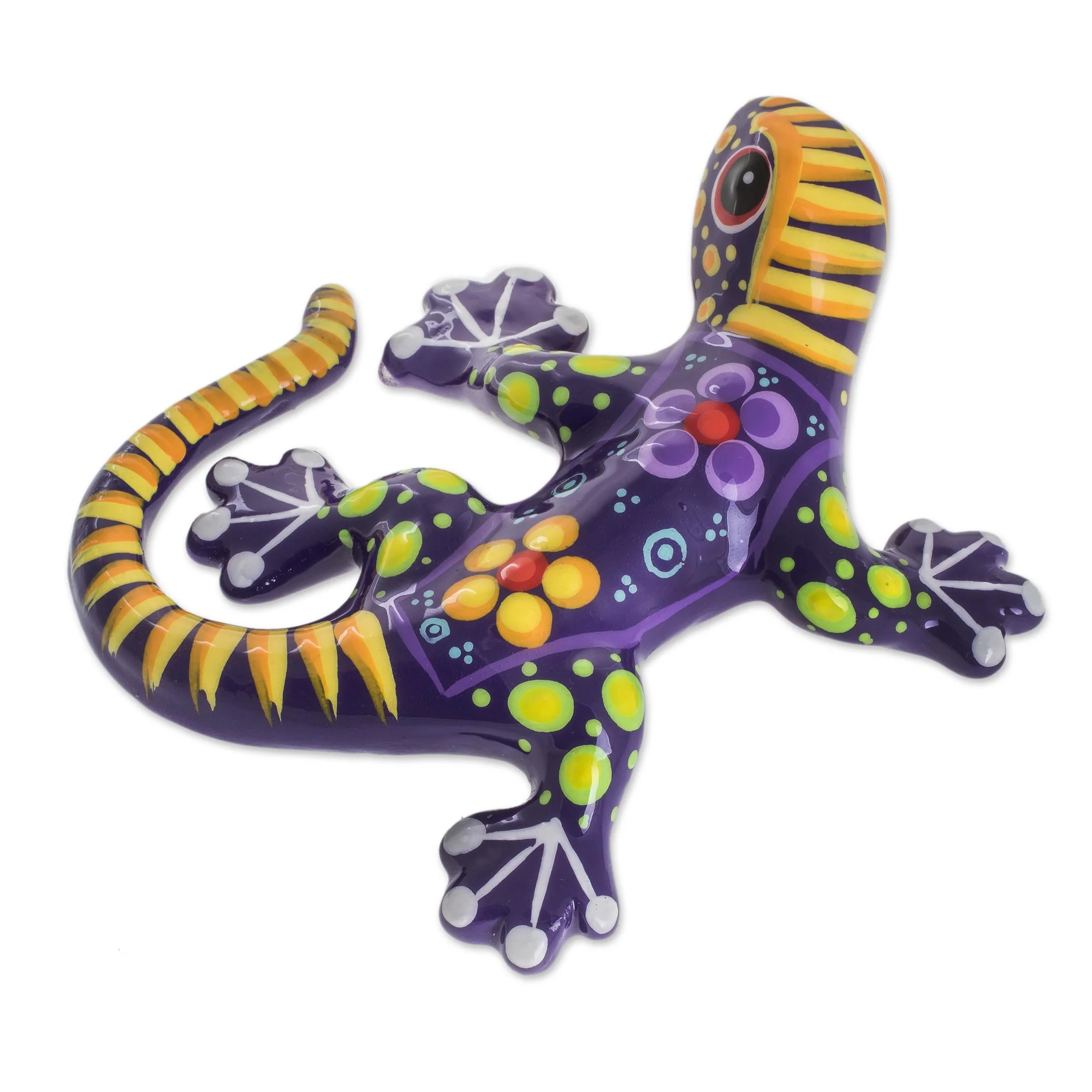 Gecko of the Garden in Purple Hand Painted Purple and Yellow Floral Motif Ceramic Gecko - Image 4