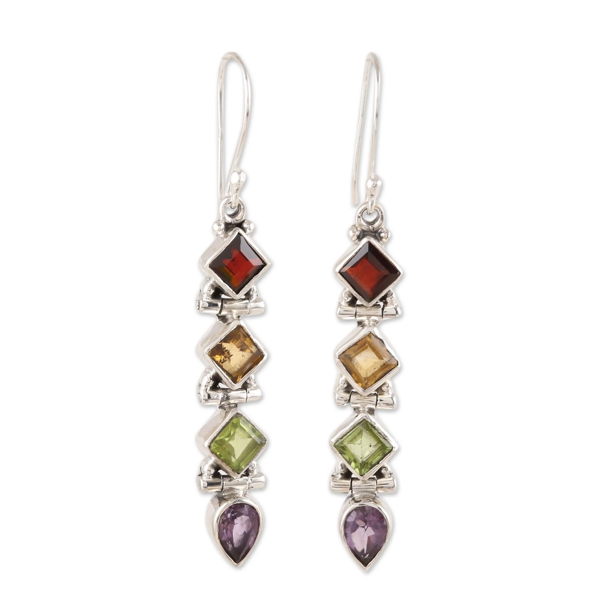 Gemstone Fusion Faceted Multi-Gemstone Dangle Earrings from India - Image 2