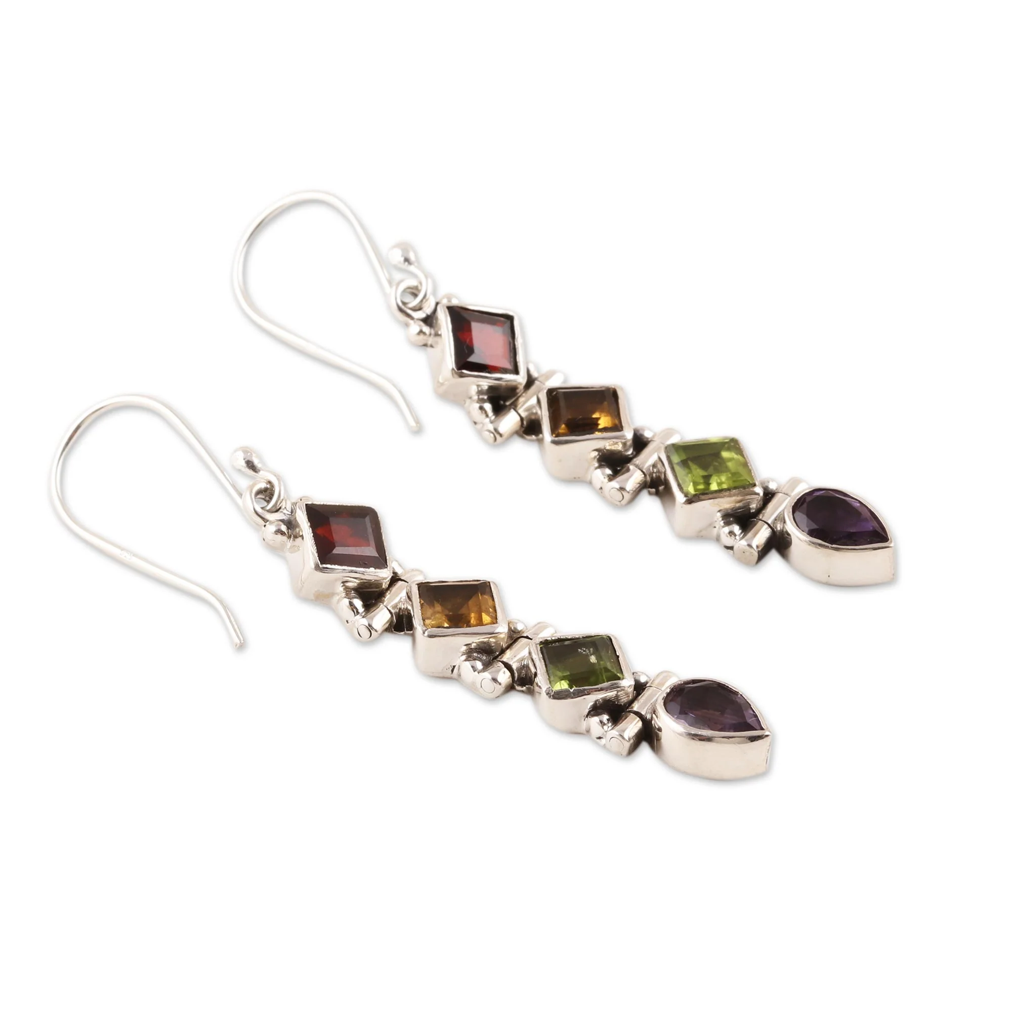 Gemstone Fusion Faceted Multi-Gemstone Dangle Earrings from India - Image 4