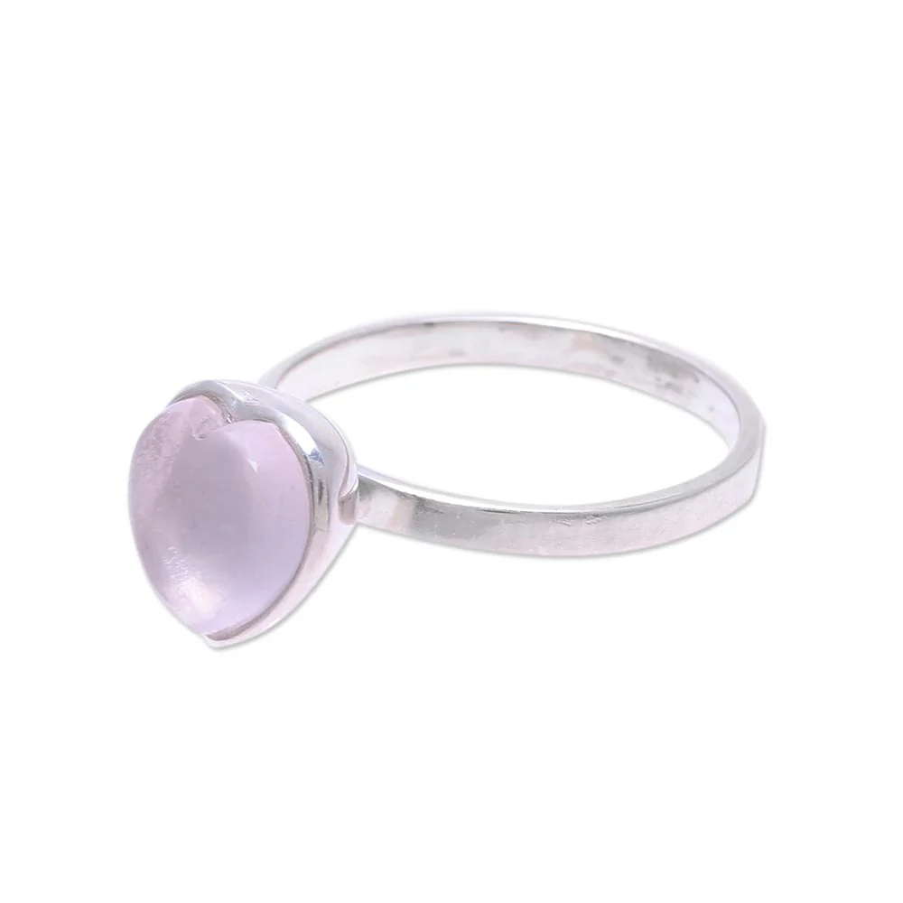Gemstone Heart Heart-Shaped Rose Quartz Cocktail Ring from India - Image 5