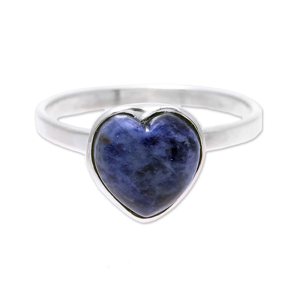 Gemstone Heart Heart-Shaped Sodalite Cocktail Ring from India - Image 2