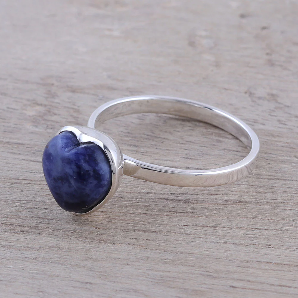 Gemstone Heart Heart-Shaped Sodalite Cocktail Ring from India - Image 3