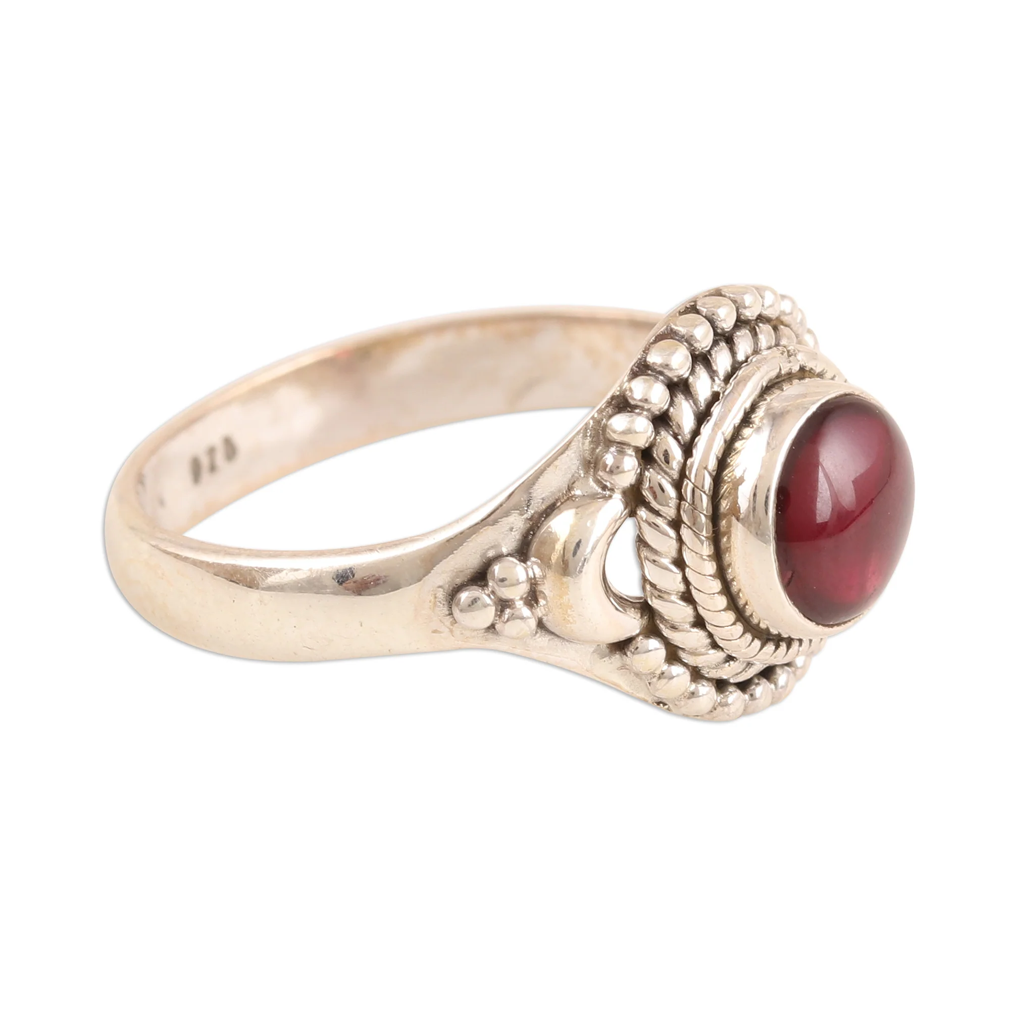 Gemstone Moon Garnet and Sterling Silver Cocktail Ring from India - Image 4