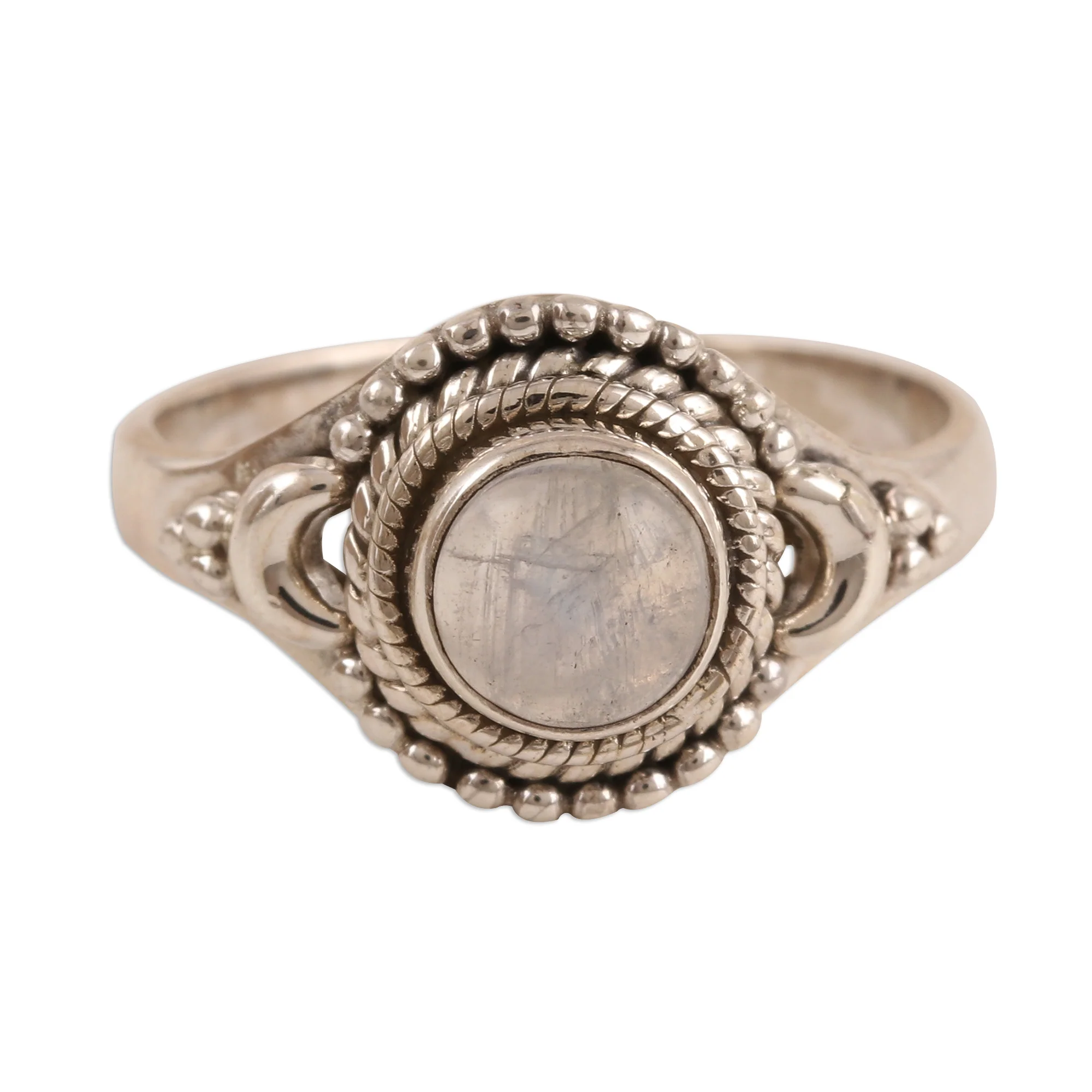 Gemstone Moon Rainbow Moonstone Cocktail Ring Crafted in India - Image 2