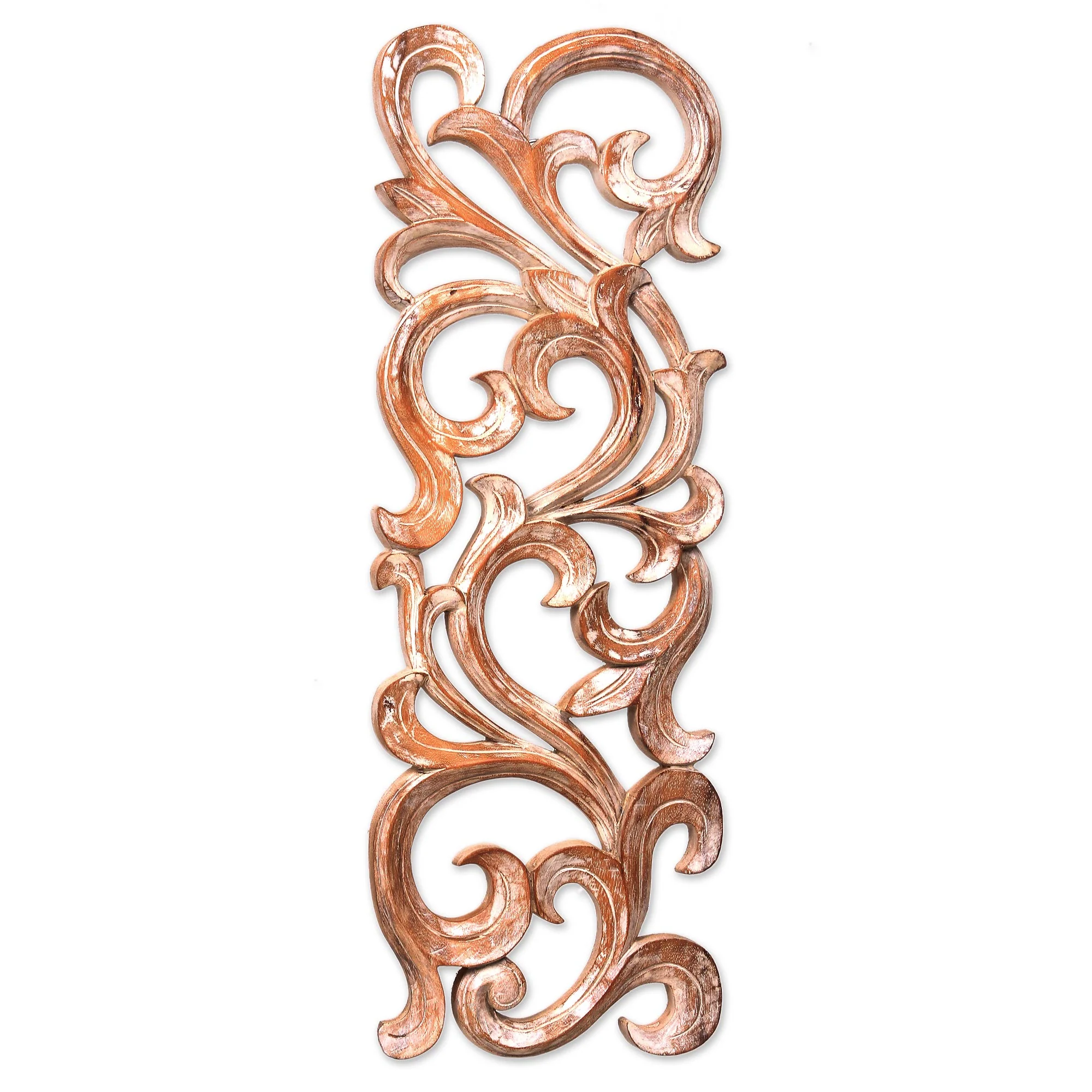 Gentle Fern Hand Carved Wood Wall Panel with Fern Motif from Bali - Image 2
