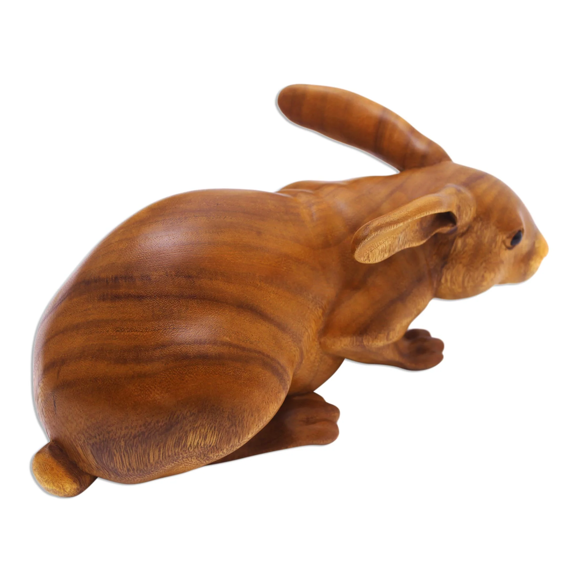 Gentle Friend Suar Wood Rabbit Sculpture with Onyx Eyes - Image 3