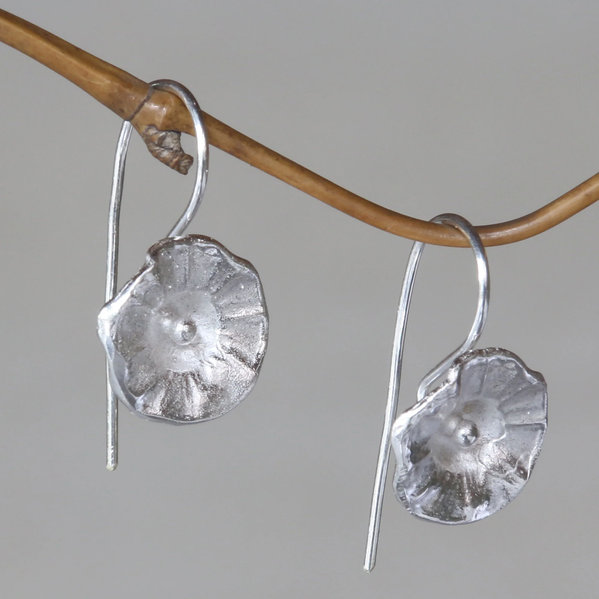 Gentle Hollyhocks Sterling Silver Earrings Flower Jewelry Handmade in Bali - Image 3