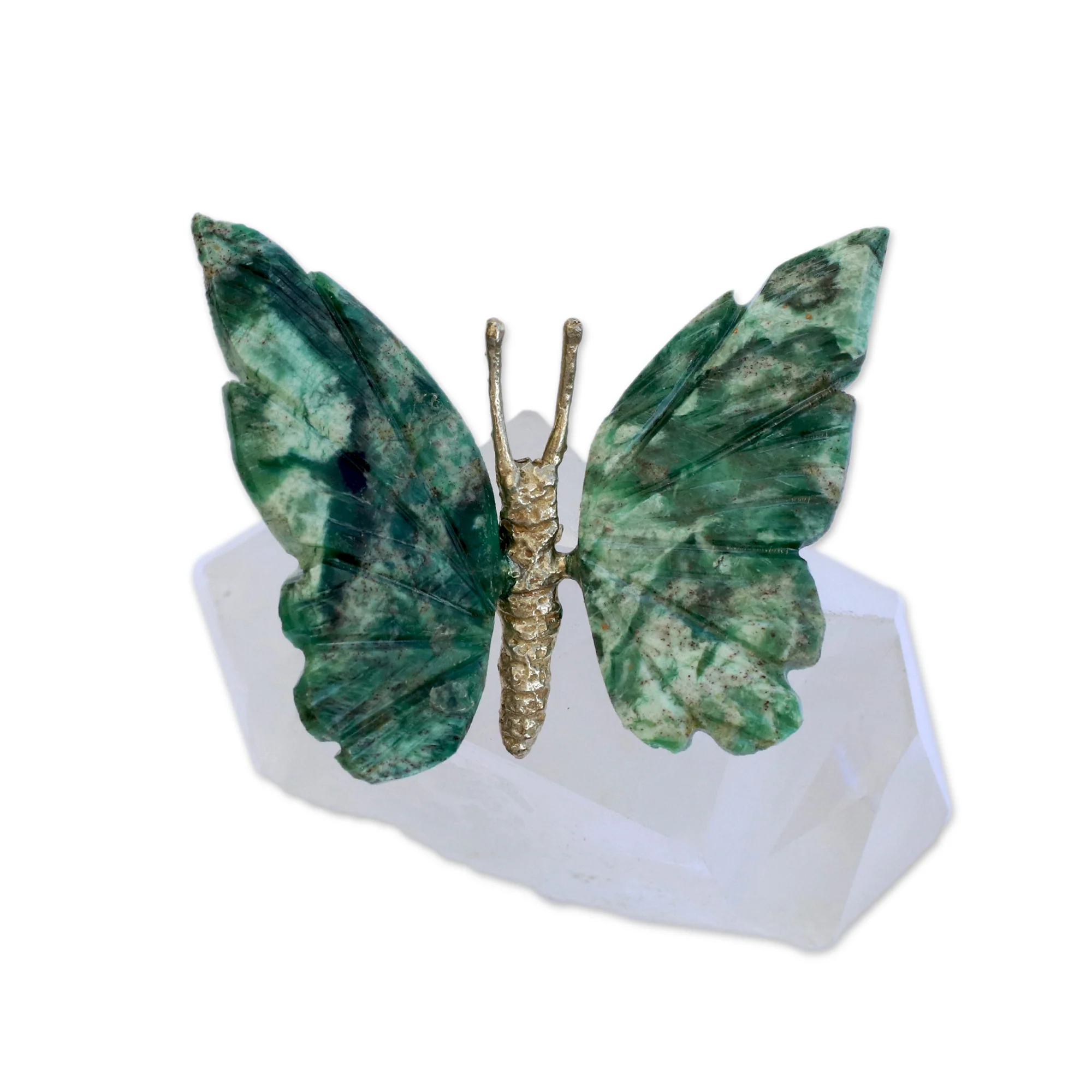Gentle Repose Serpentinite Butterfly Figurine on Quartz Mountain Peak Base - Image 2