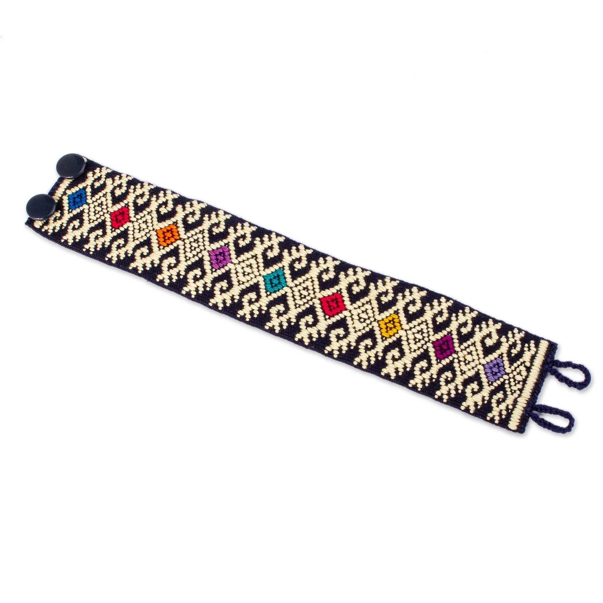 Geometric Days Ochre Geometric Cotton Wristband Bracelet from Mexico - Image 4