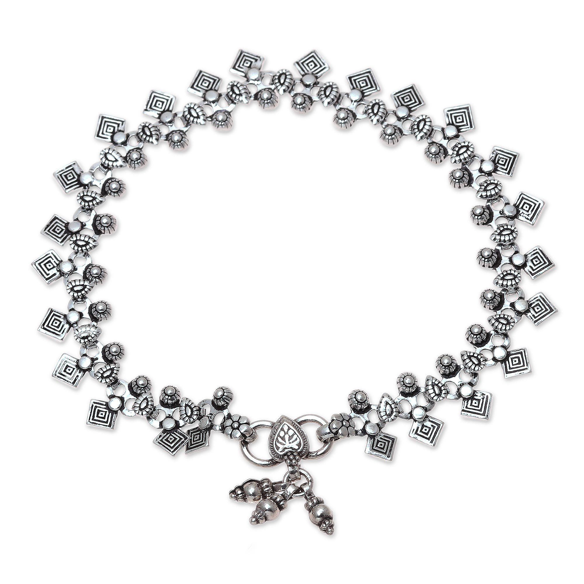 Geometric Sterling Silver Charm Anklet - Image 3