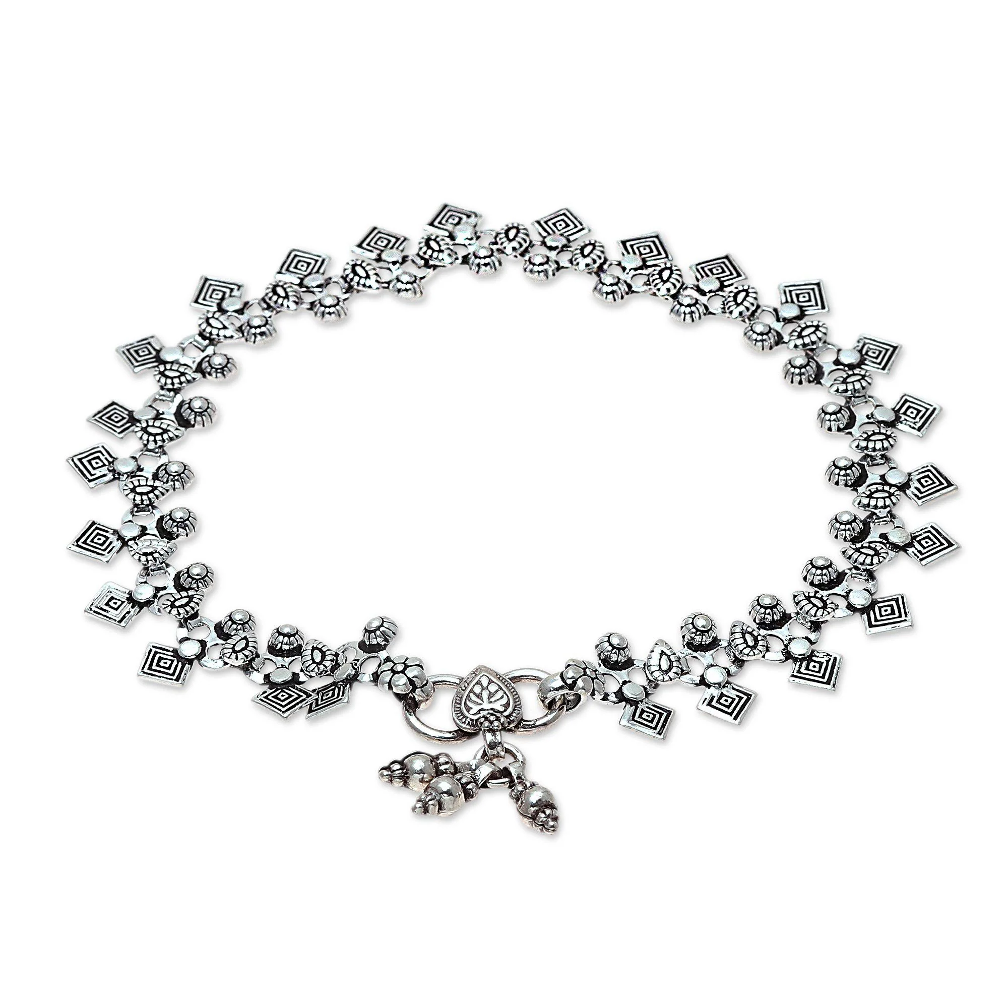 Geometric Sterling Silver Charm Anklet - Image 4