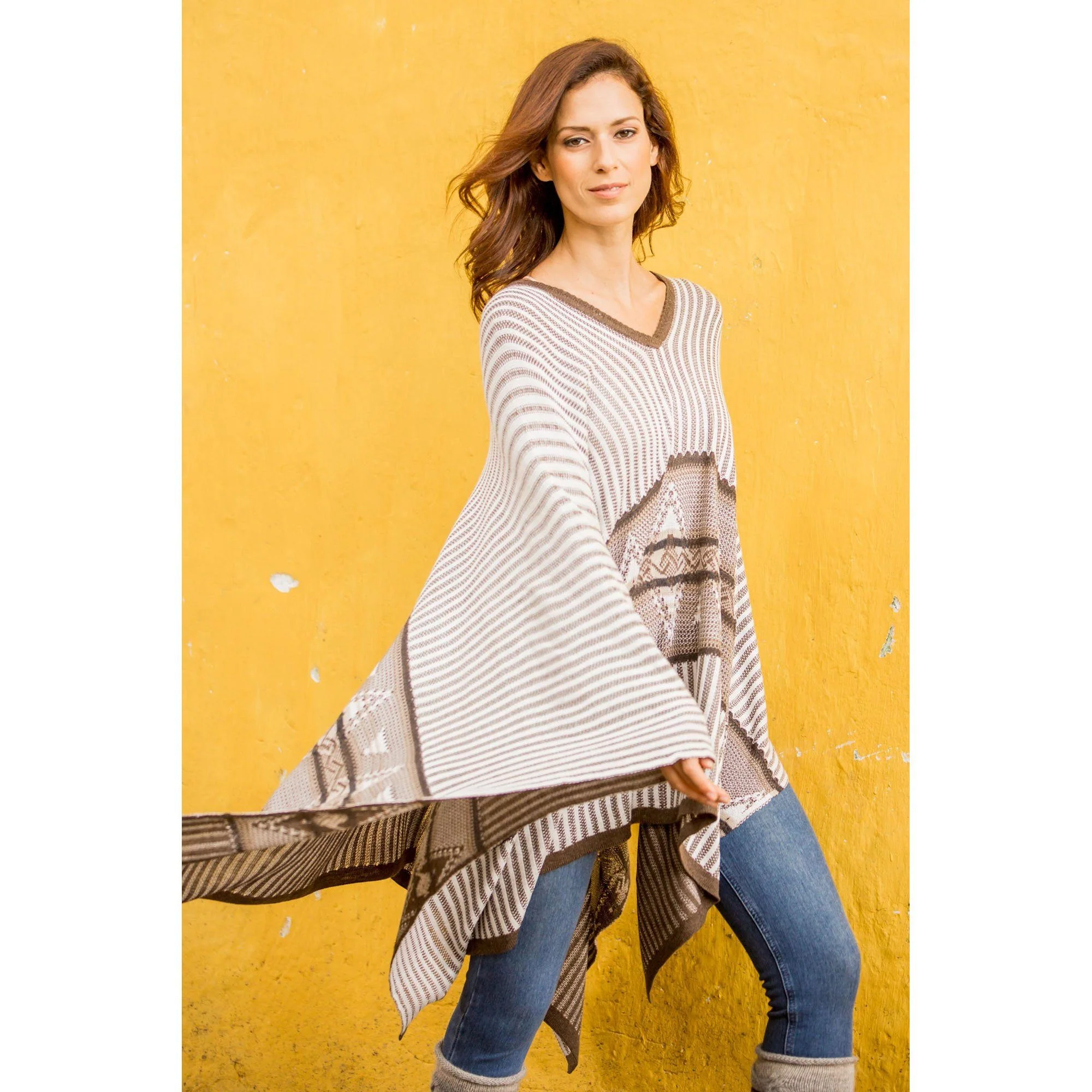 Geometric Striped Bohemian Poncho - Image 2