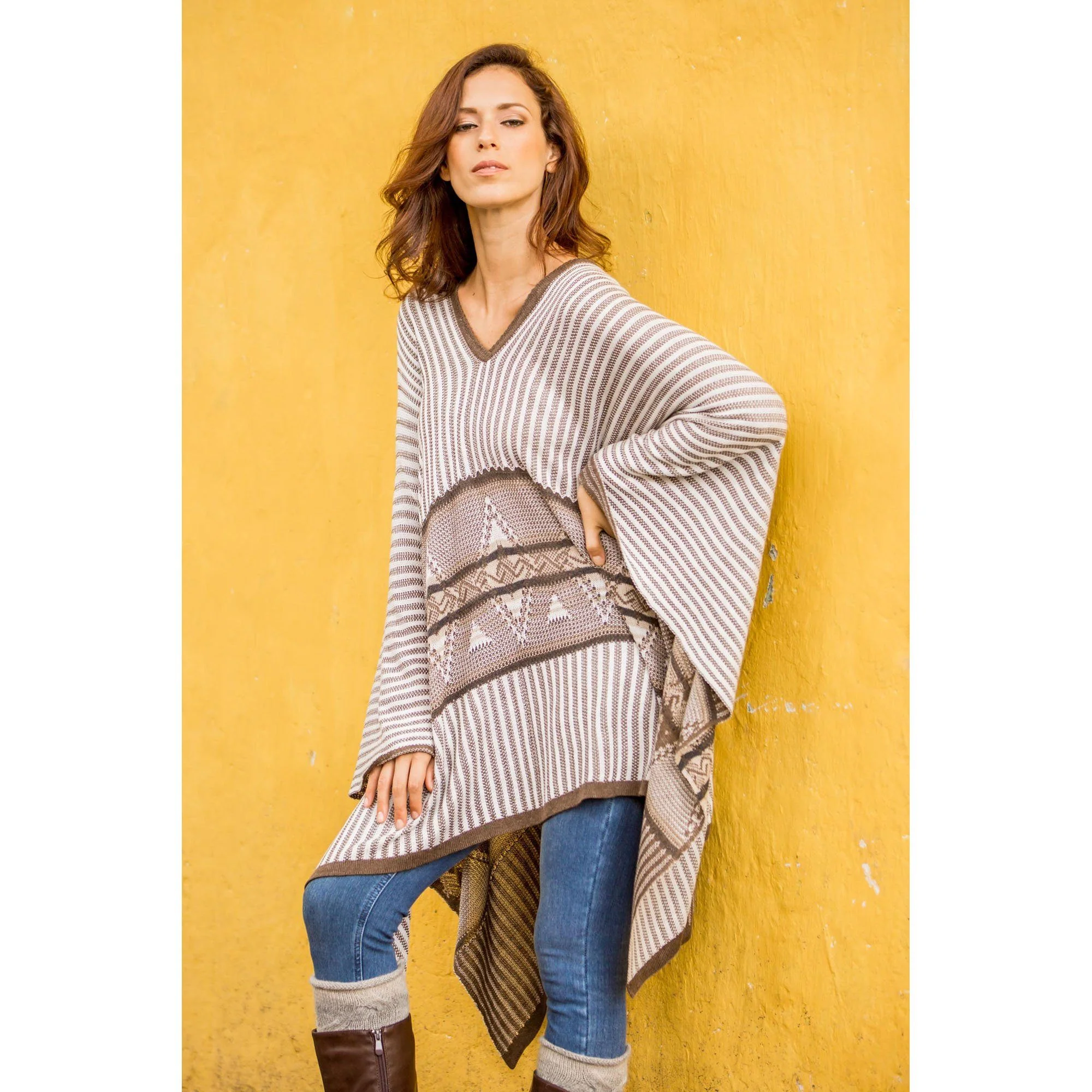 Geometric Striped Bohemian Poncho - Image 3