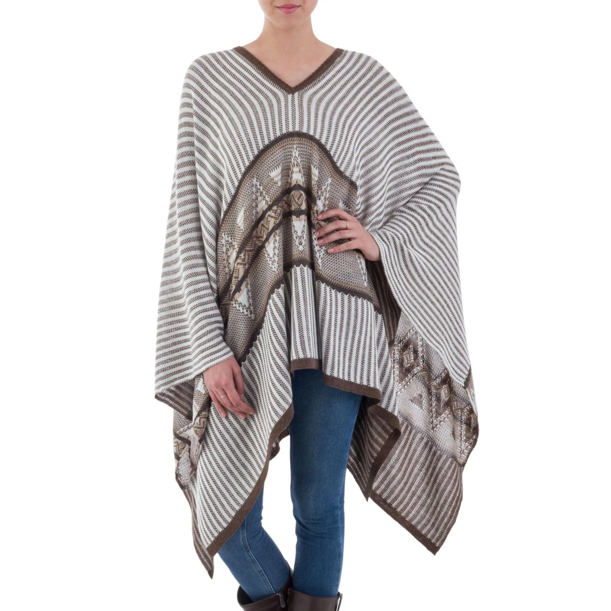Geometric Striped Bohemian Poncho - Image 4