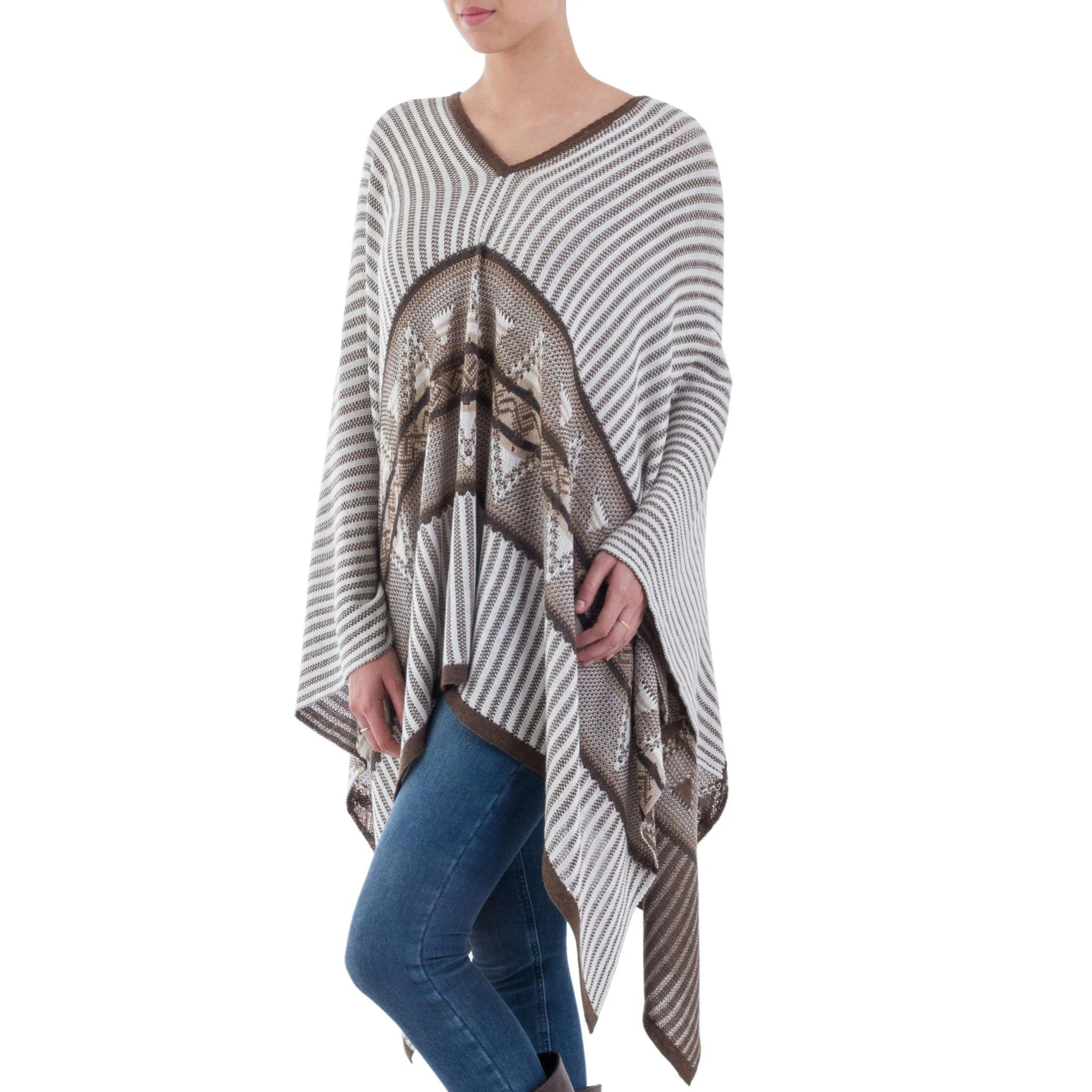 Geometric Striped Bohemian Poncho - Image 5