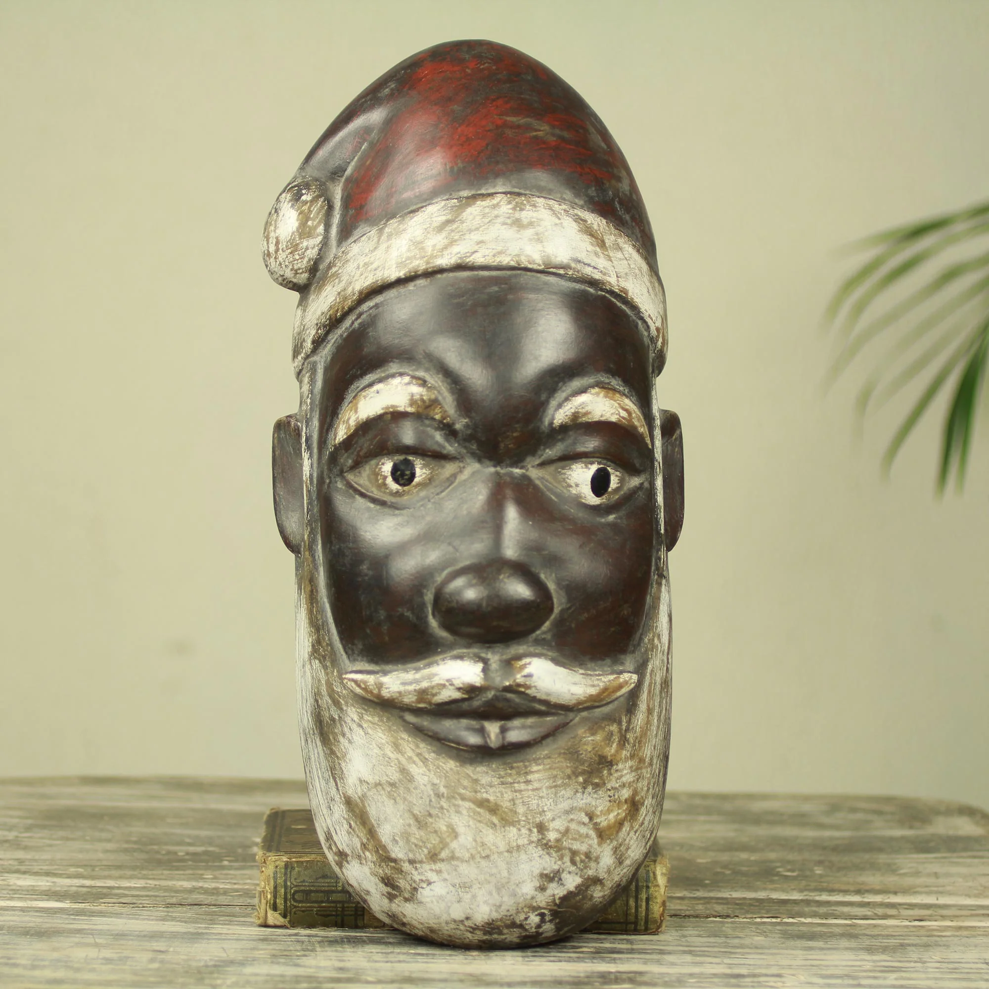 Ghanaian Santa Claus Artisan Hand Carved Unique Santa Claus African Mask