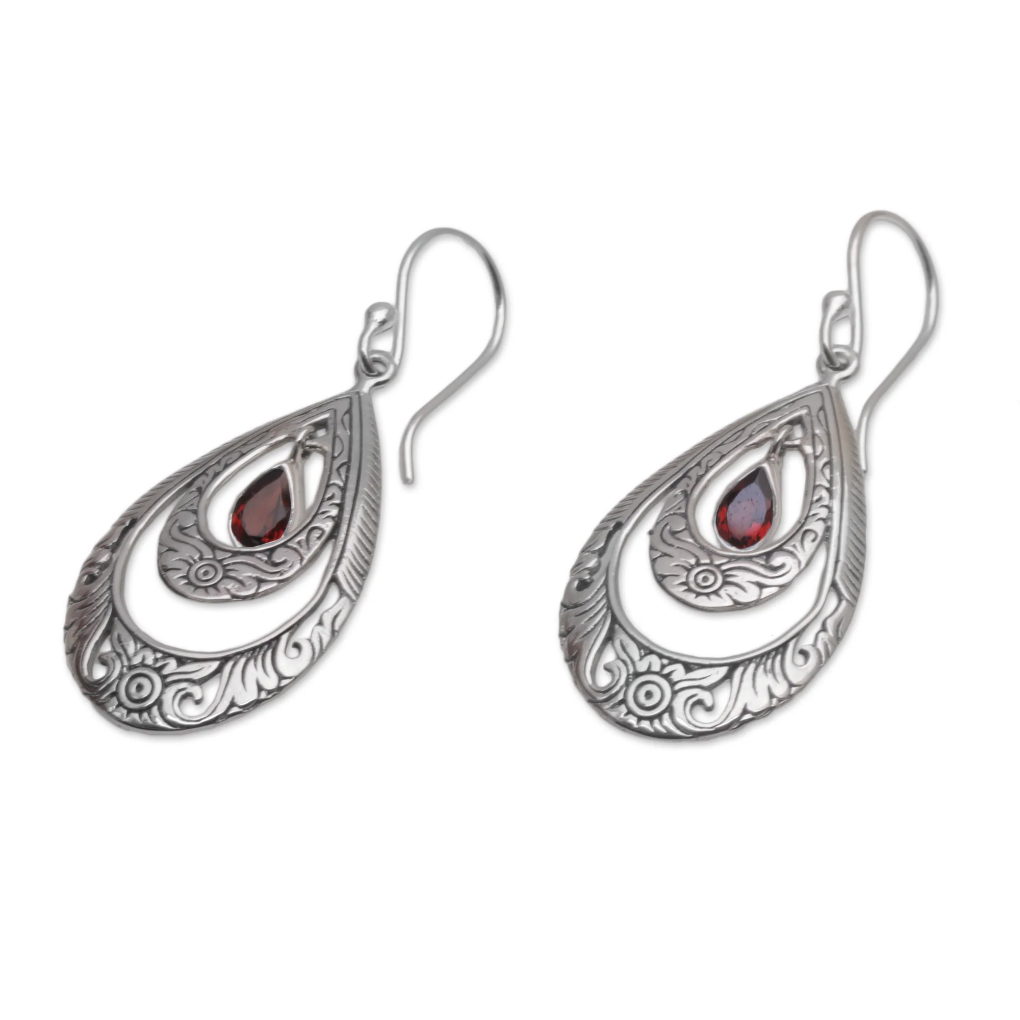 Gift of Flowers in Red Artisan Handmade Garnet 925 Sterling Silver Earrings - Image 5