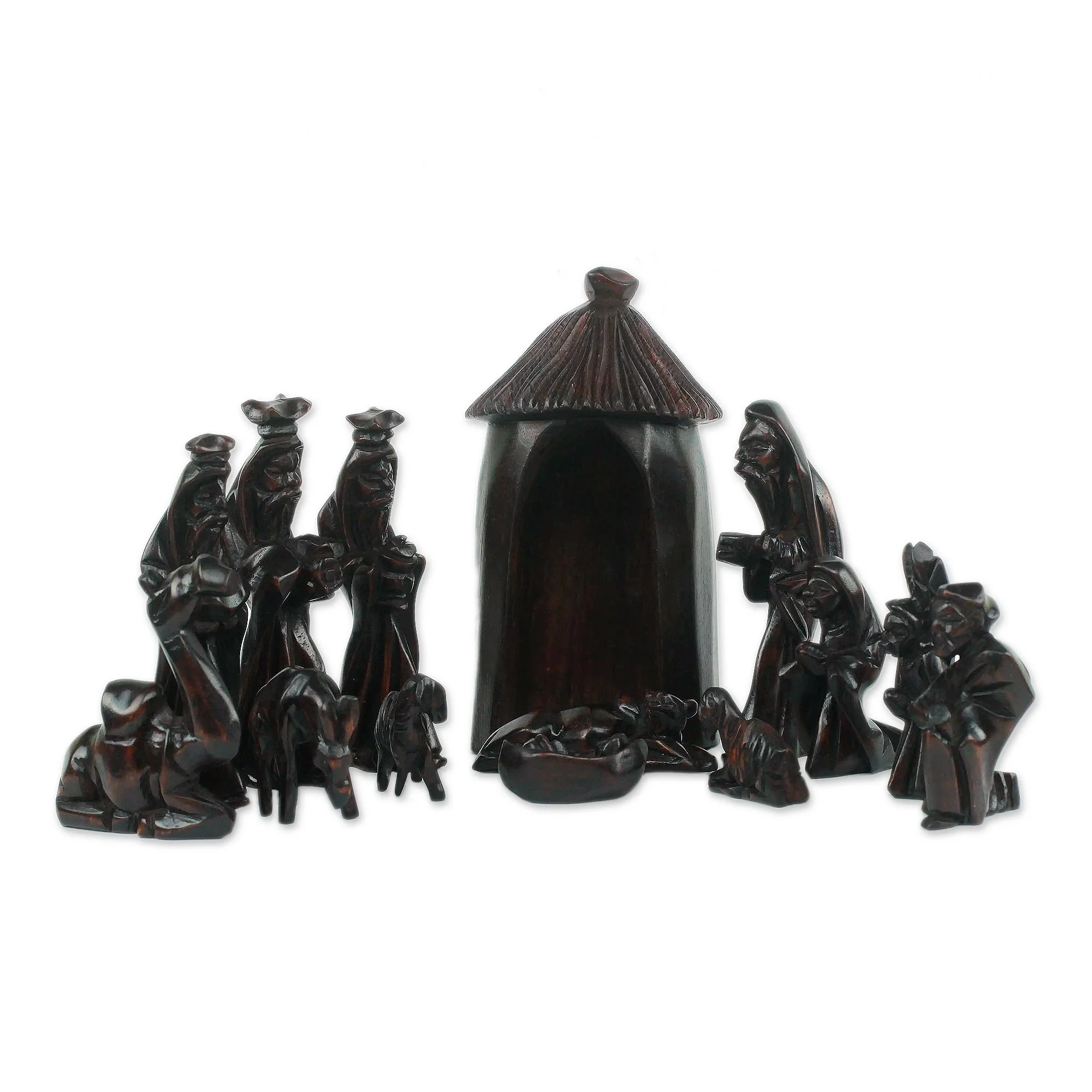 Gifts from the Ghanaian Magi Handcrafted Teak Wood Nativity Scene Sculpture (14 Piece) - Image 2