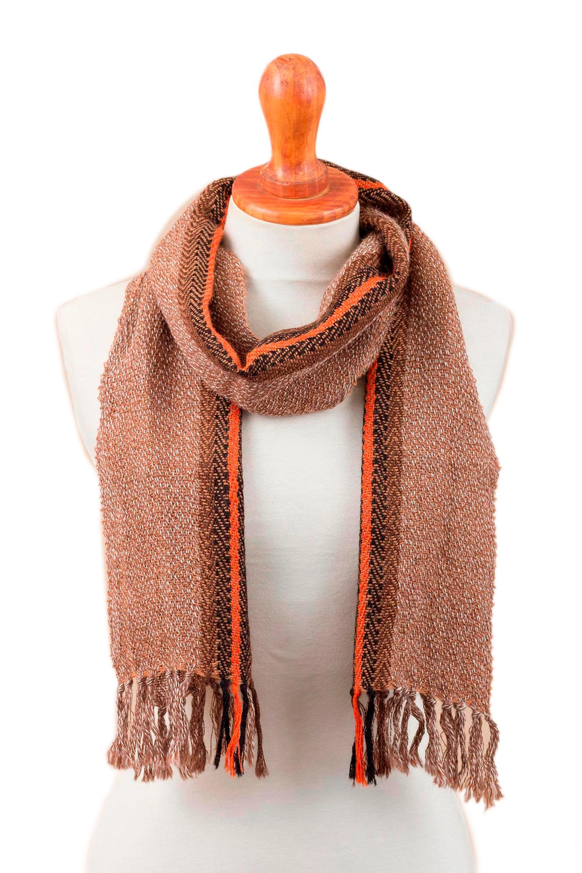Ginger Contrast Ginger and Colorful 100% Alpaca Wrap Scarf from Peru - Image 2