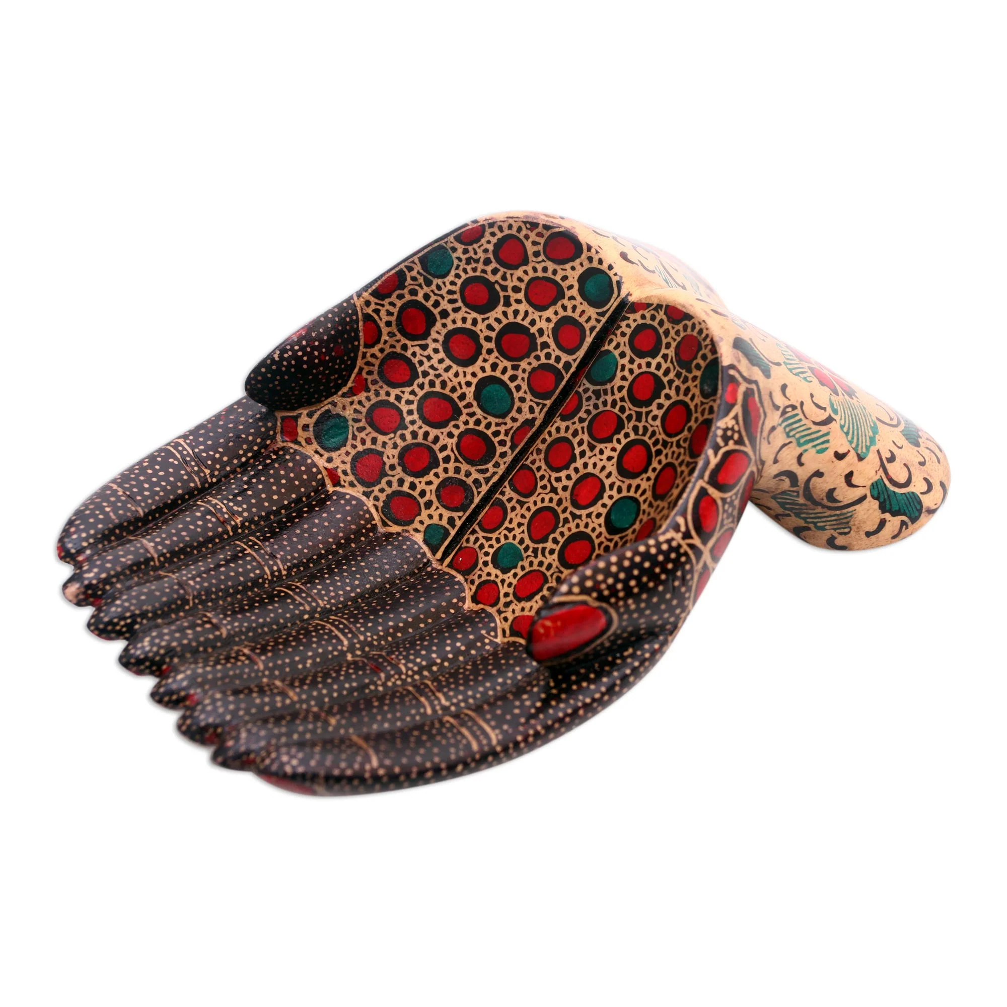 Giving Hands Hand-Painted Batik Wood Catchall from Java - Image 2