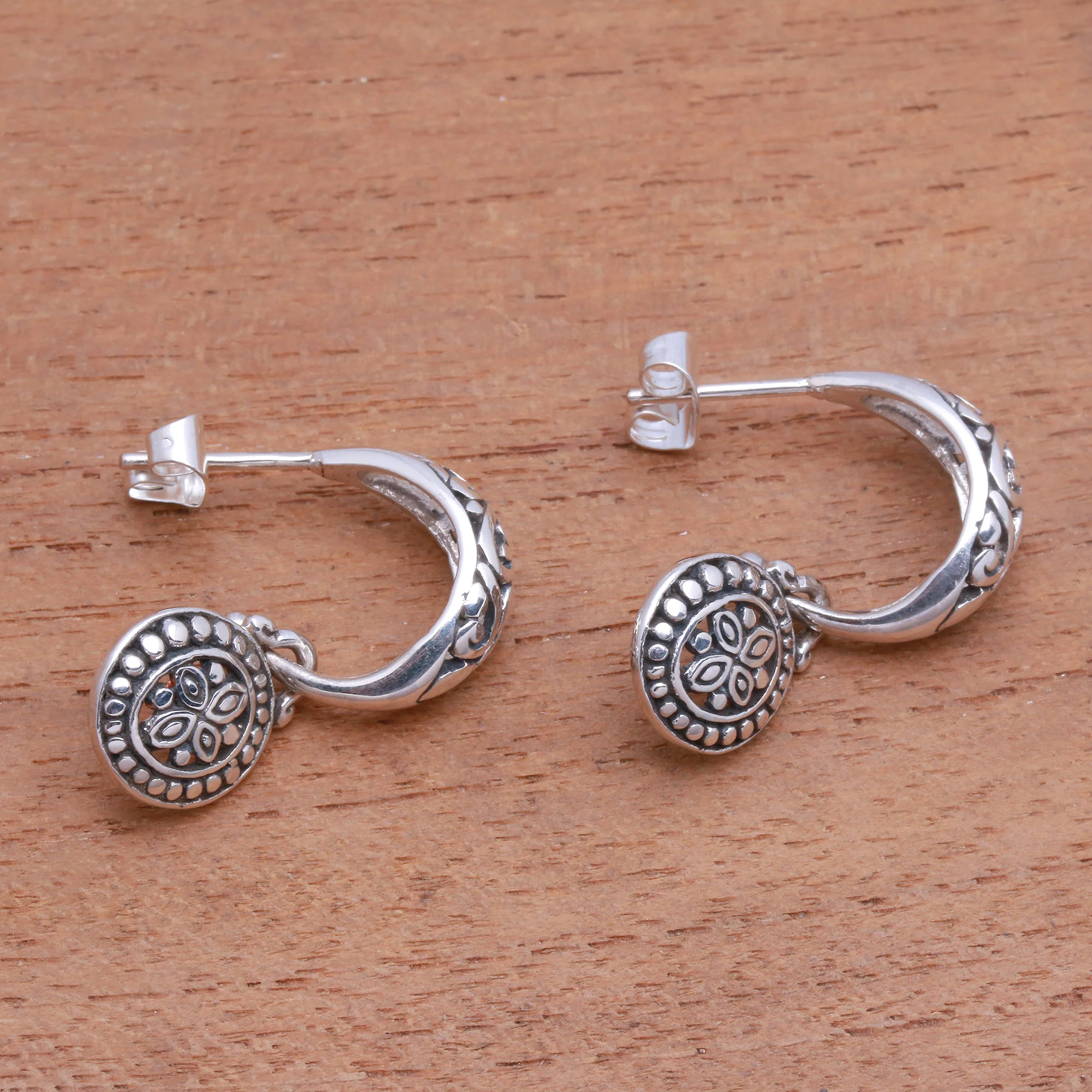 Giving Life Half-Hoop-Style Sterling Silver Dangle Earrings from Bali - Image 3