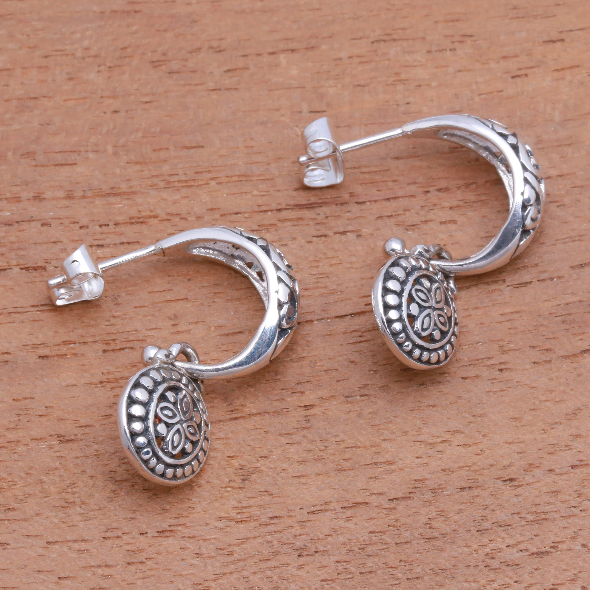 Giving Life Half-Hoop-Style Sterling Silver Dangle Earrings from Bali - Image 4