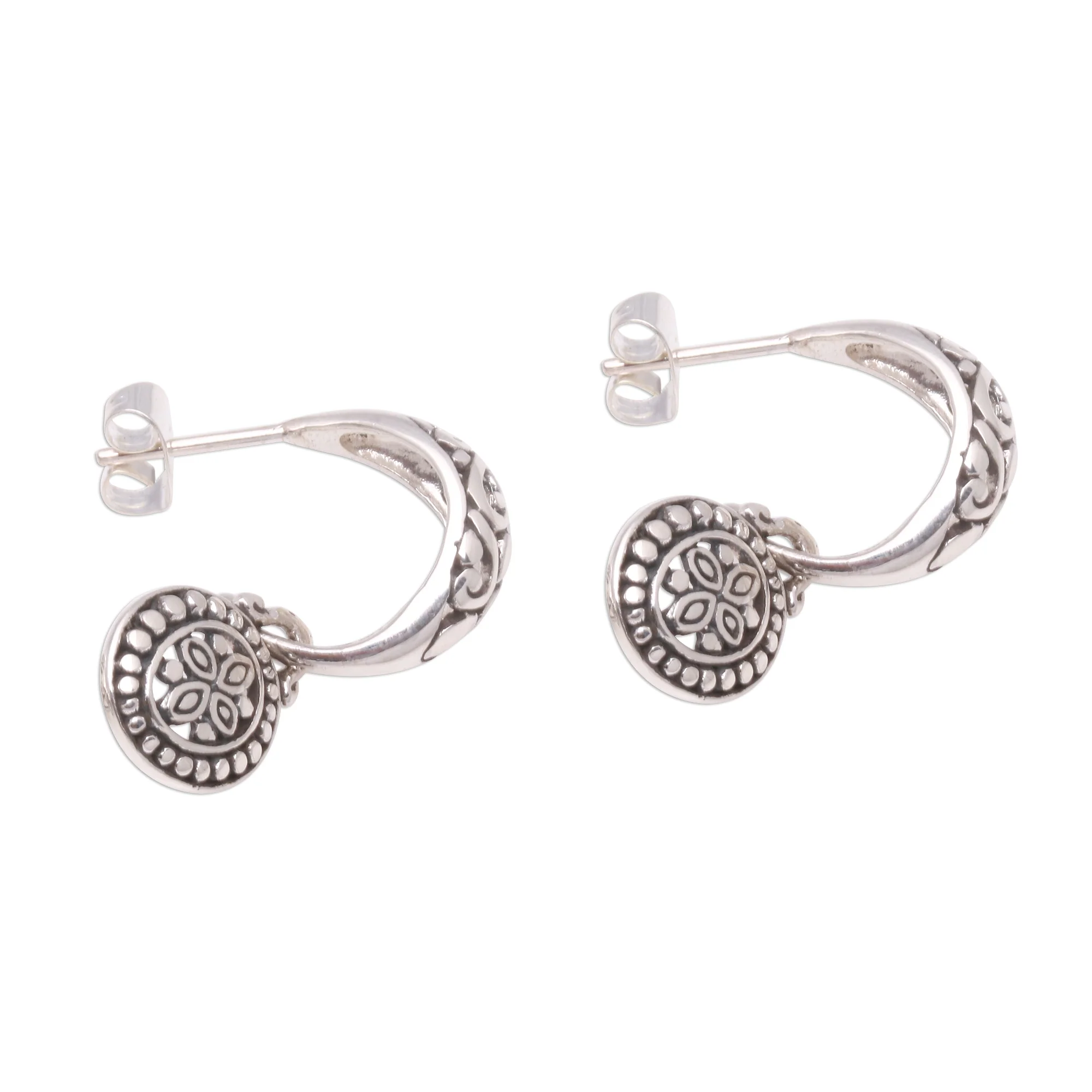 Giving Life Half-Hoop-Style Sterling Silver Dangle Earrings from Bali - Image 5