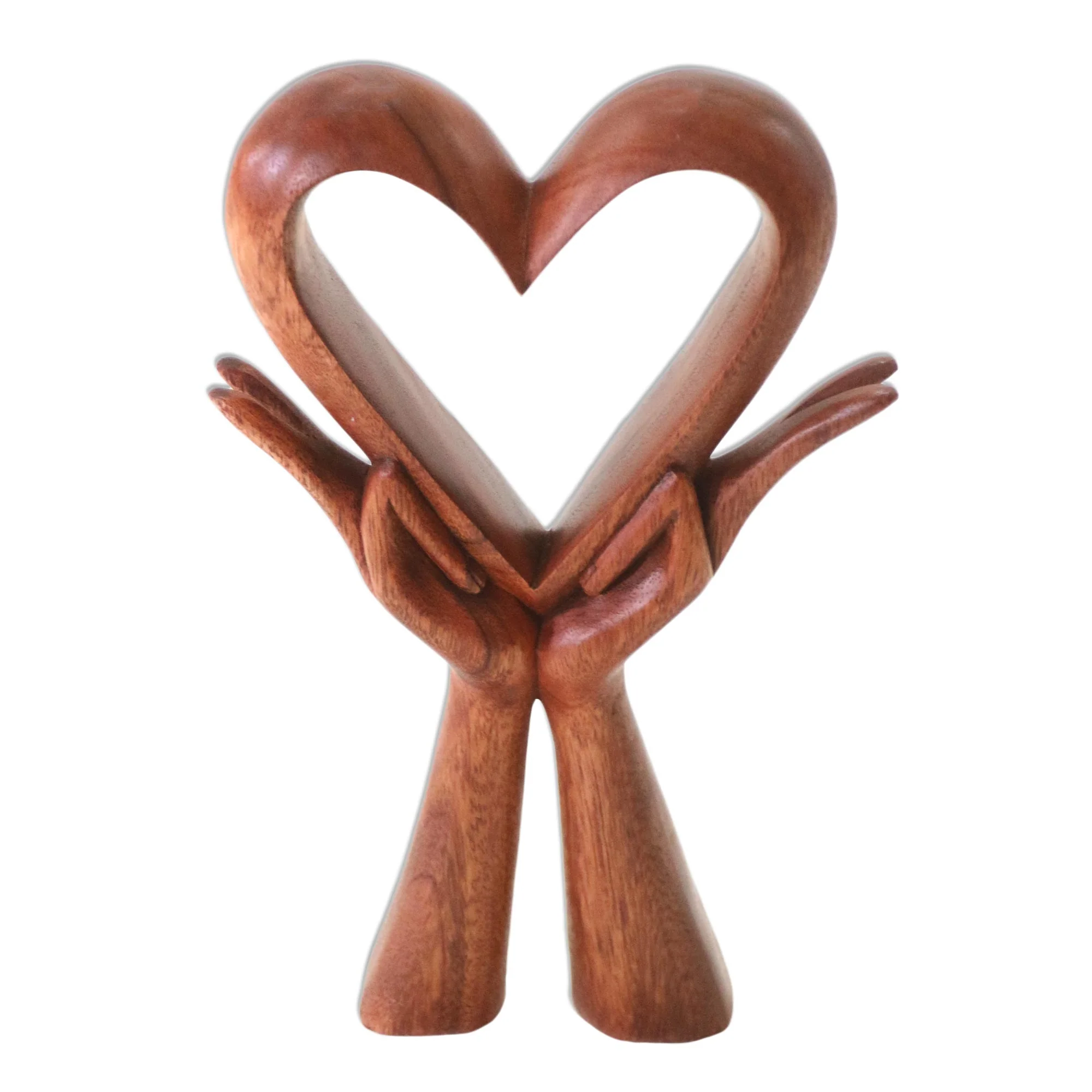 Giving Love Signed Wood Sculpture of Heart in Hands - Image 2
