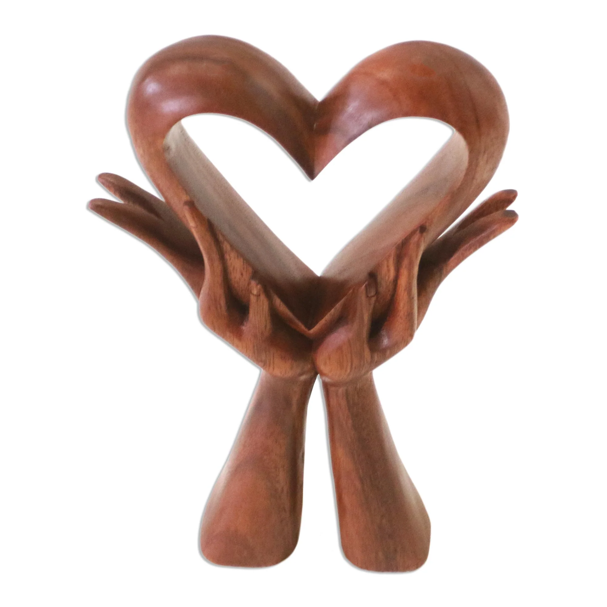 Giving Love Signed Wood Sculpture of Heart in Hands - Image 3