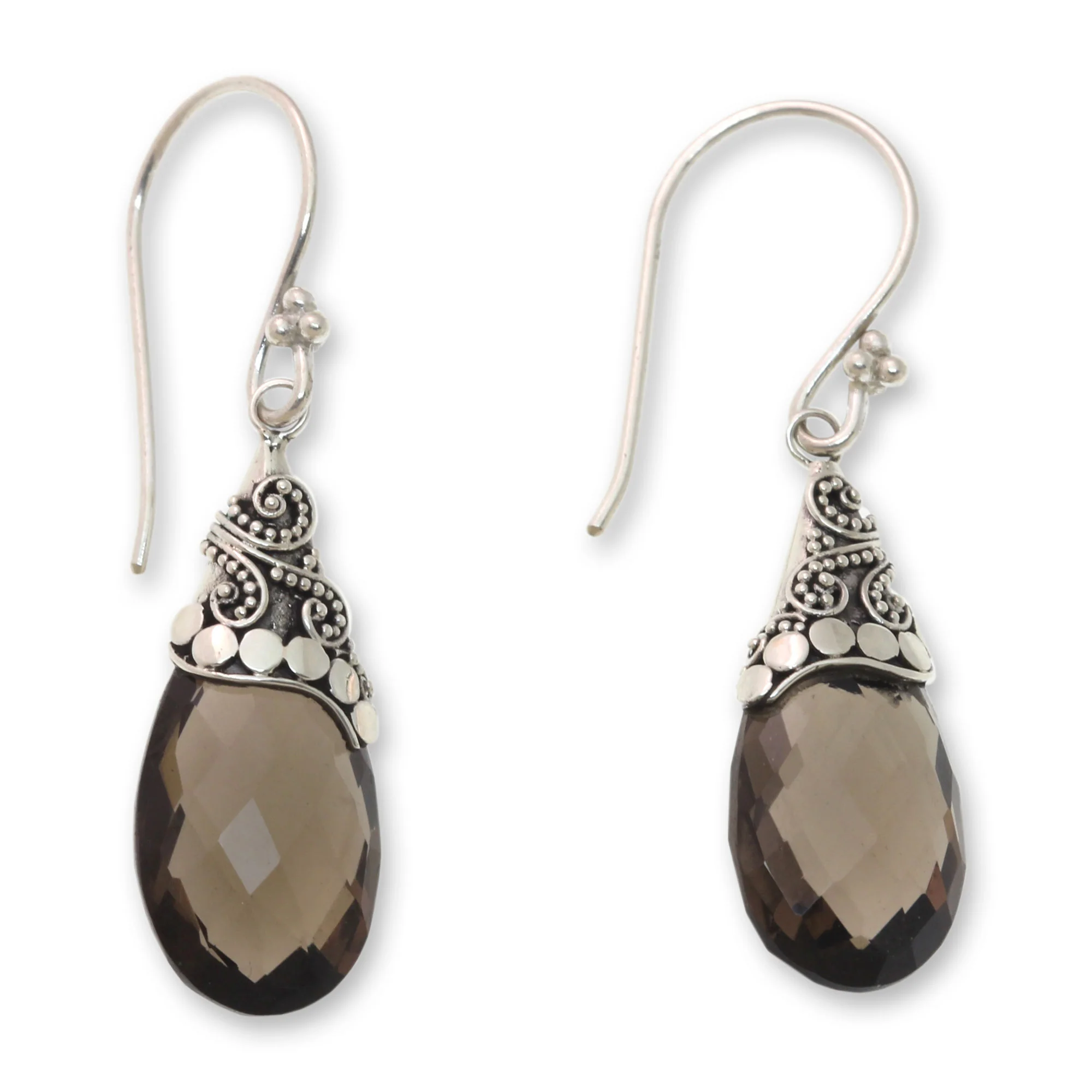 Glamorous Fair Trade Smoky Quartz and Sterling Silver Dangle Earrings - Image 2