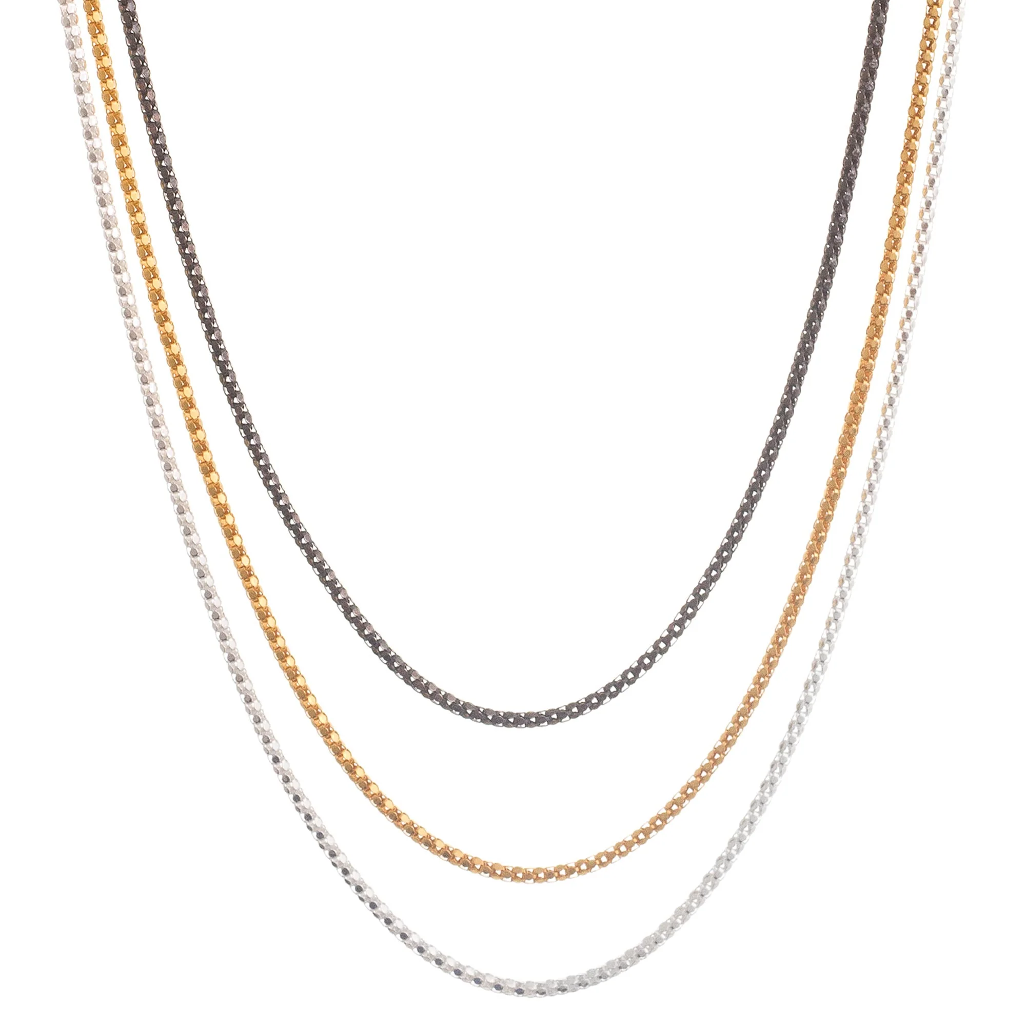 Glamorous Medley Mixed Finish Sterling and Gold Plated Necklaces (Set of 3) - Image 3