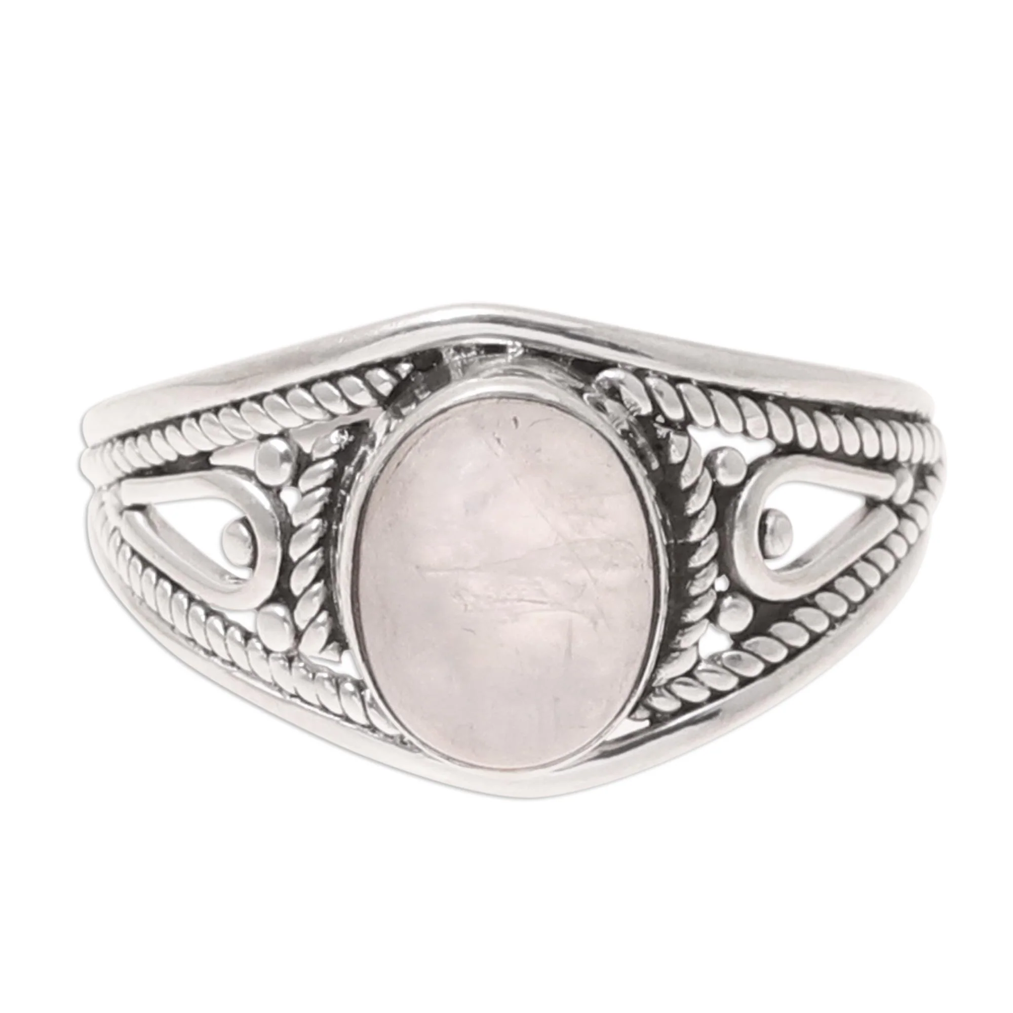 Gleaming Appeal Oval Rainbow Moonstone Cocktail Ring from India - Image 2