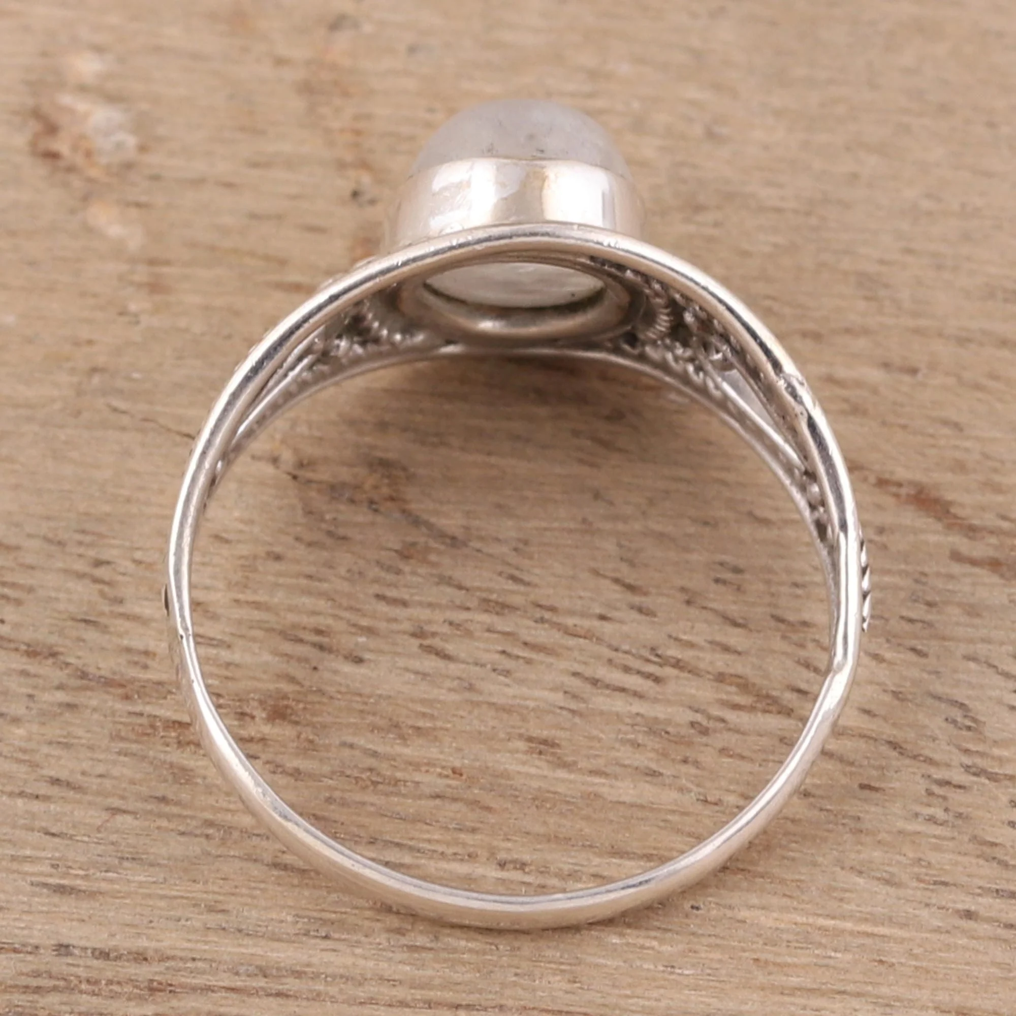 Gleaming Appeal Oval Rainbow Moonstone Cocktail Ring from India - Image 4