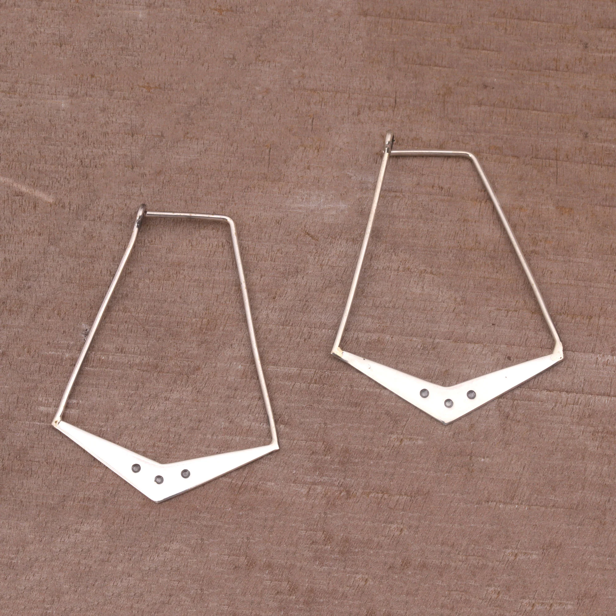 Gleaming Boomerangs Sterling Silver Geometric Hoop Earrings from Bali - Image 3