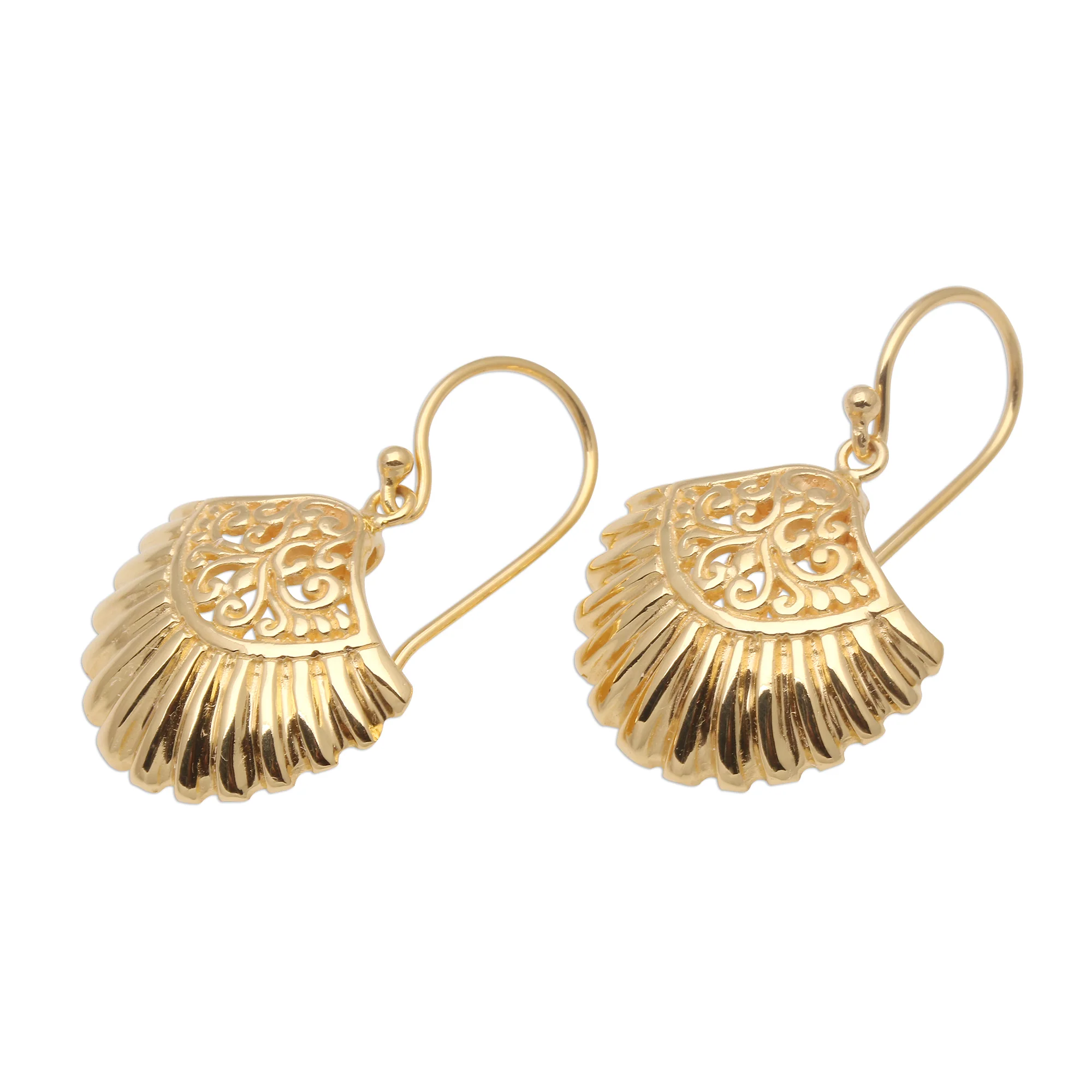 Gleaming Clam Shells Gold Plated Sterling Silver Clam Shell Dangle Earrings - Image 4