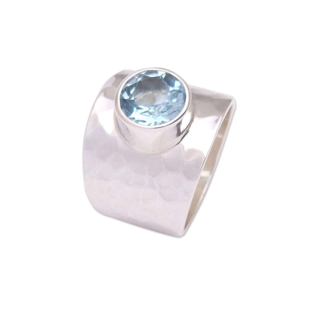 Gleaming Fate Blue Topaz Cocktail Ring Crafted in Indonesia - Image 2