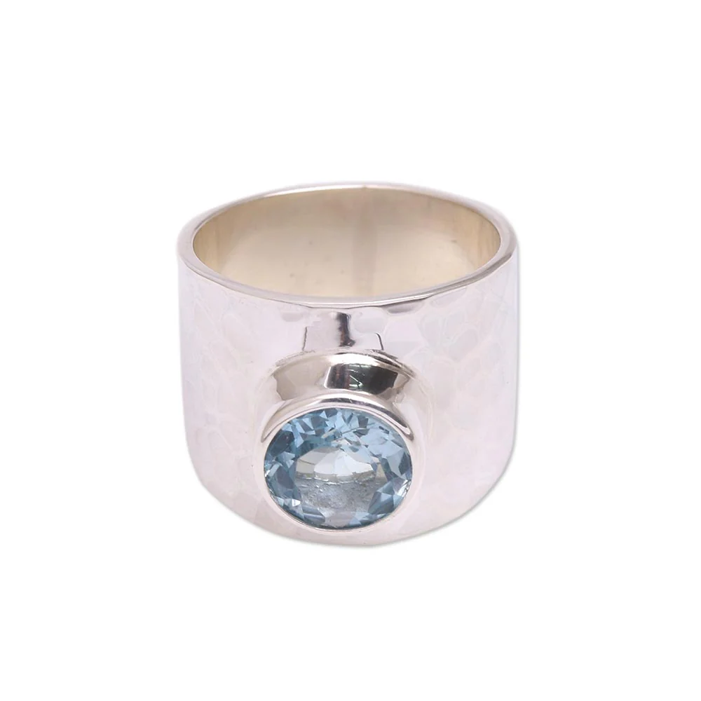 Gleaming Fate Blue Topaz Cocktail Ring Crafted in Indonesia - Image 5