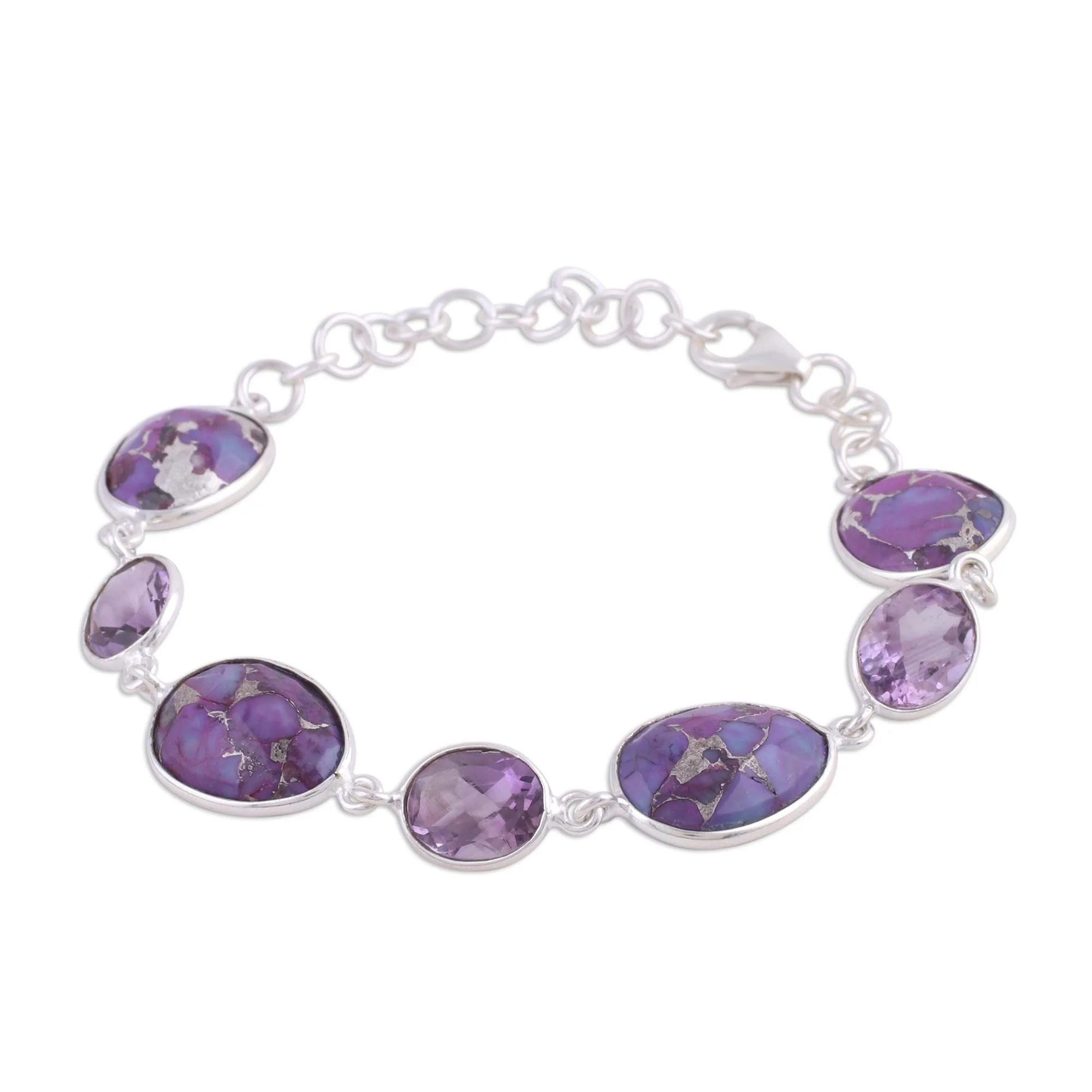 Gleaming Lilac Amethyst and Purple Turquoise Bracelet from India - Image 5
